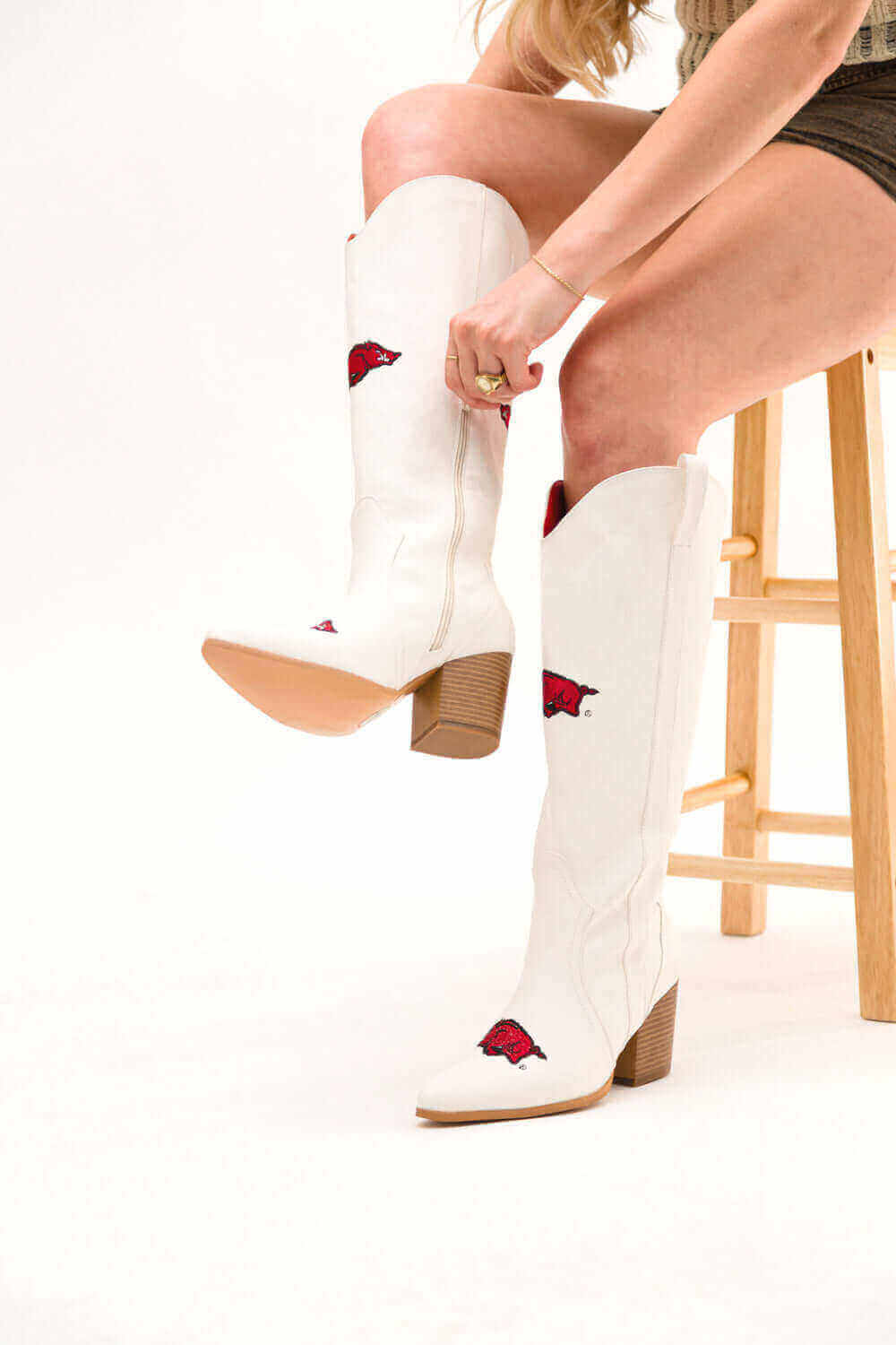 Women's University of Arkansas Tall White Cowgirl Boots Blair V by Vaccari