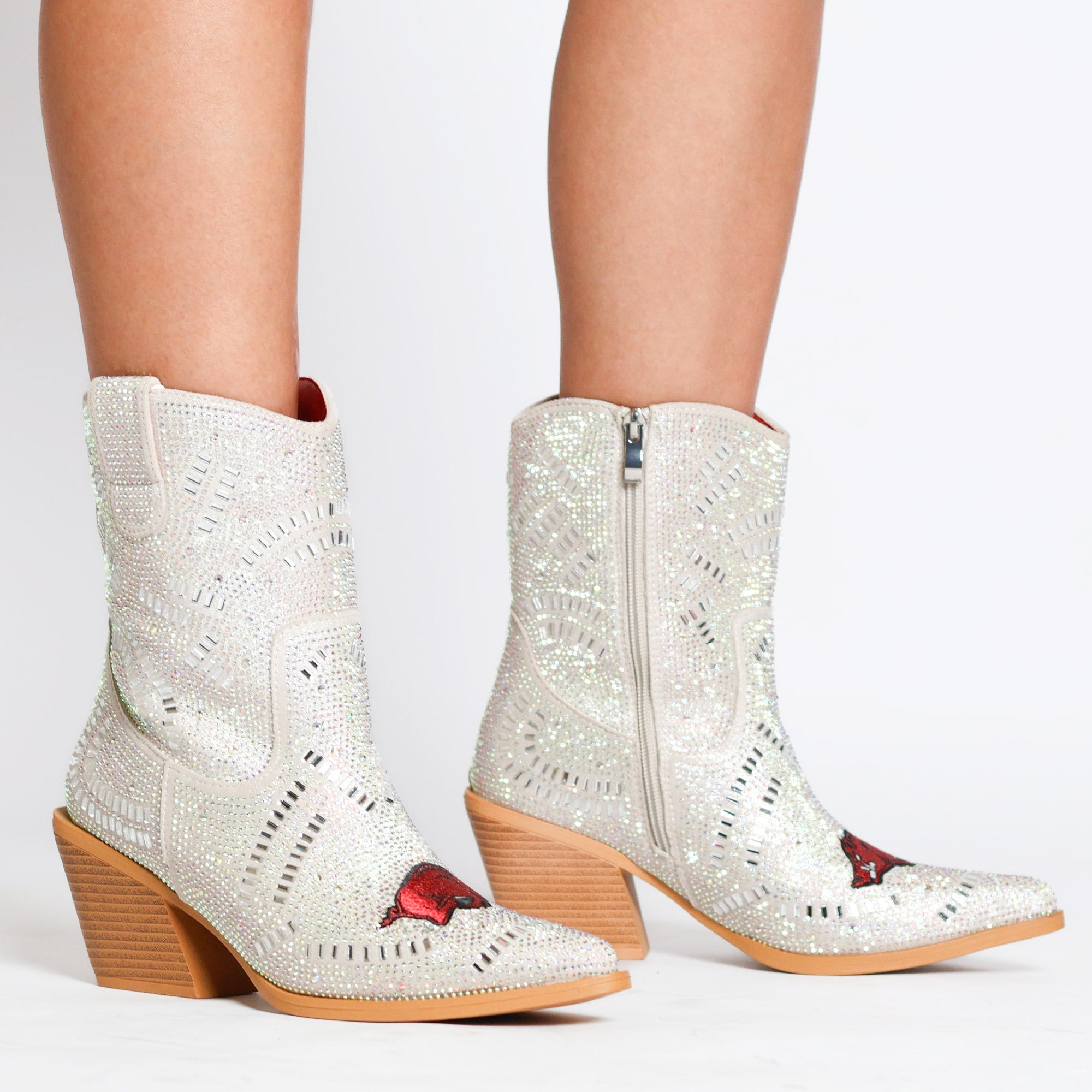 Women's University of Arkansas Bling Pointed Toe Cowboy Bootie by Vaccari