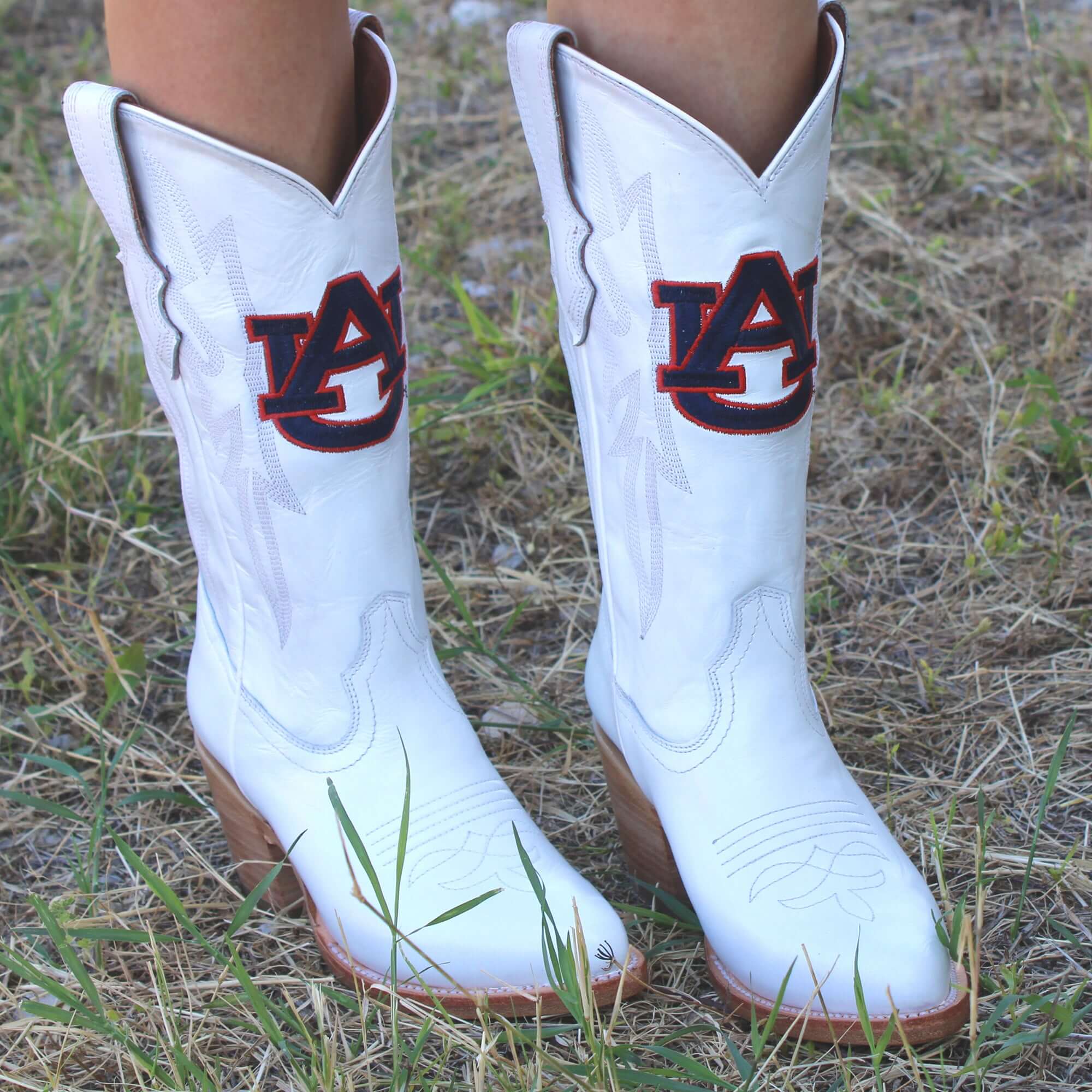 Women's Auburn University Tigers All White Pointed Toe Cowgirl Boots Leighton Vaccari University