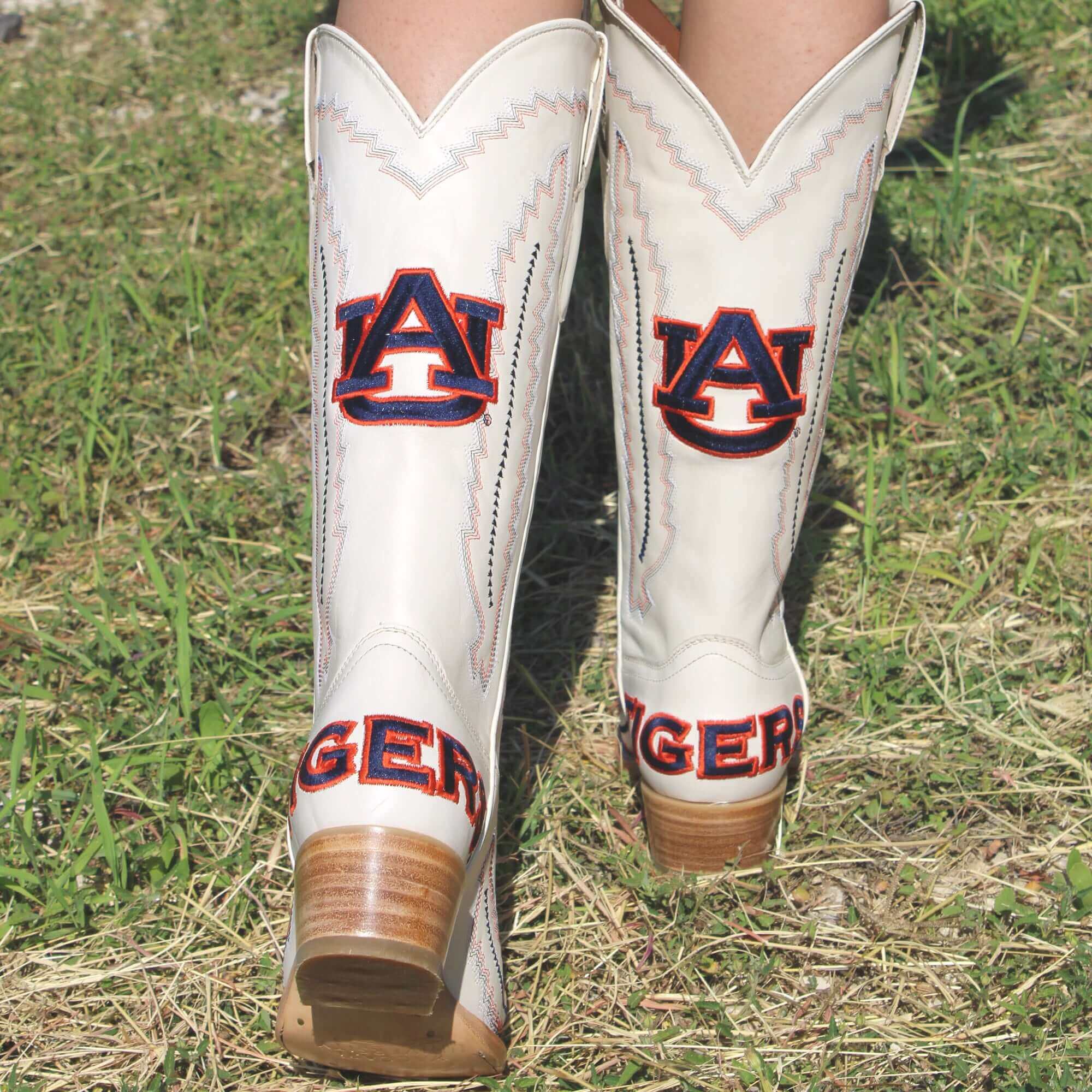Women's Auburn University Tigers Bone Snip Toe Cowgirl Boots Naomi by Vaccari