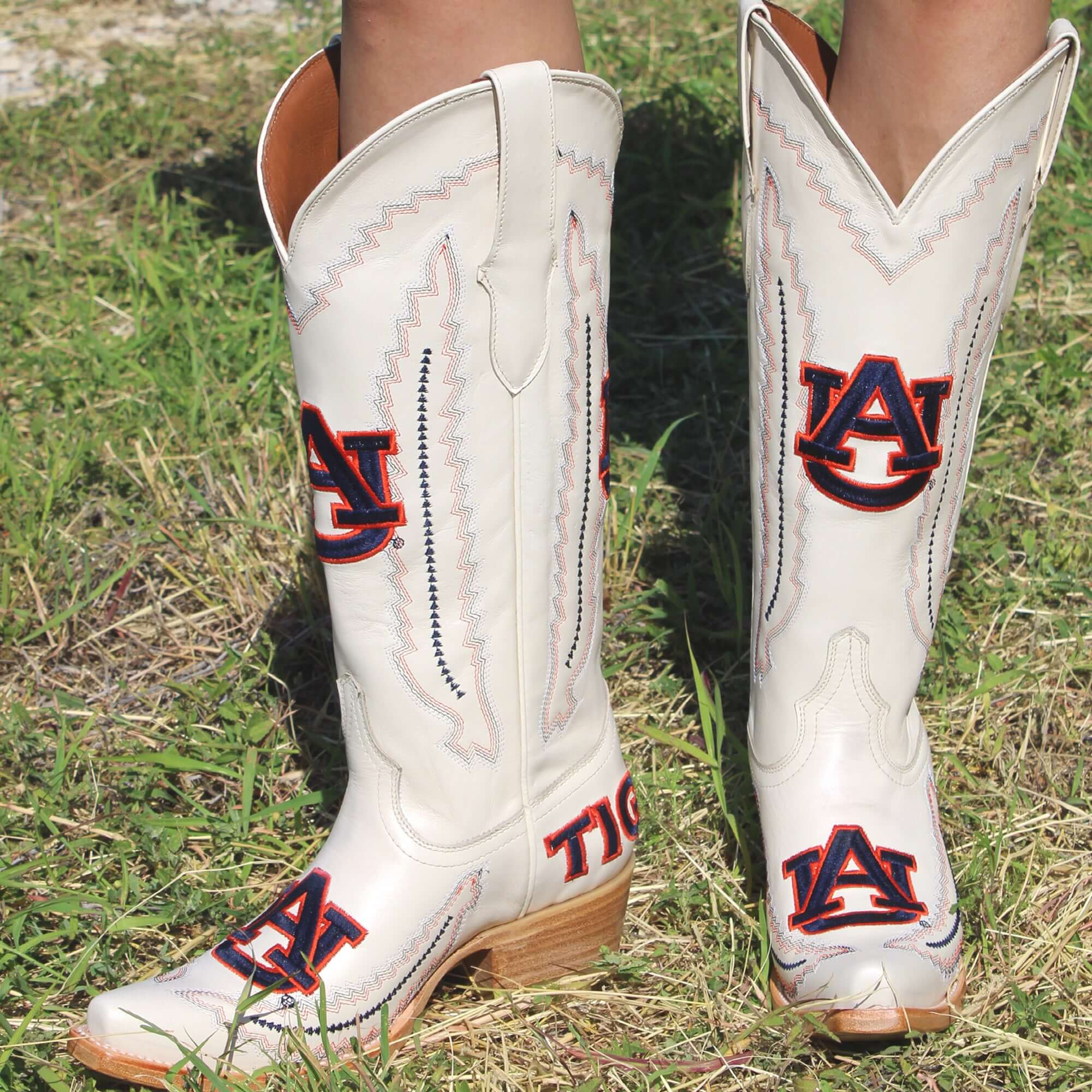 Women's Auburn University Tigers Bone Snip Toe Cowgirl Boots Naomi by Vaccari