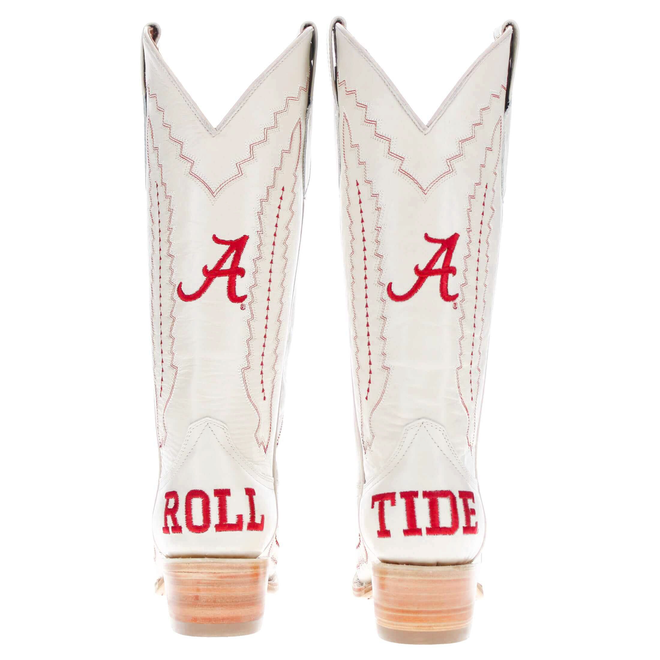 Women's University of Alabama Cowgirl Boots Bone Leather Snip Toe Boots by Vaccari