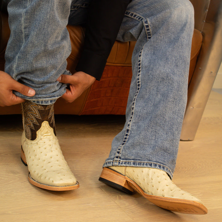 Men's White Ostirch Cowboy Boots Bennett by Vaccari Core