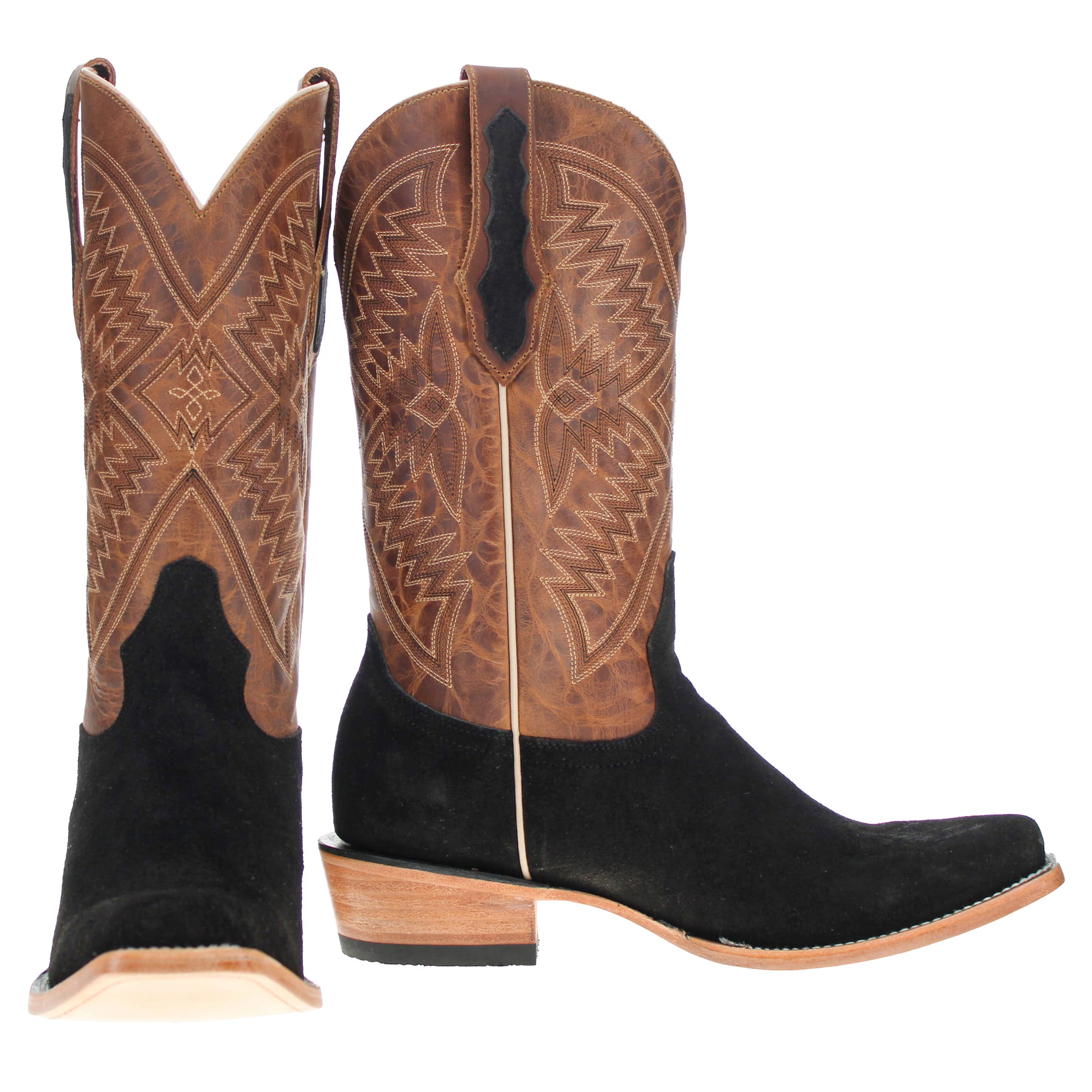 Men's Black Suede Vamp JW Toe Toe Cowboy Boots by Vaccari