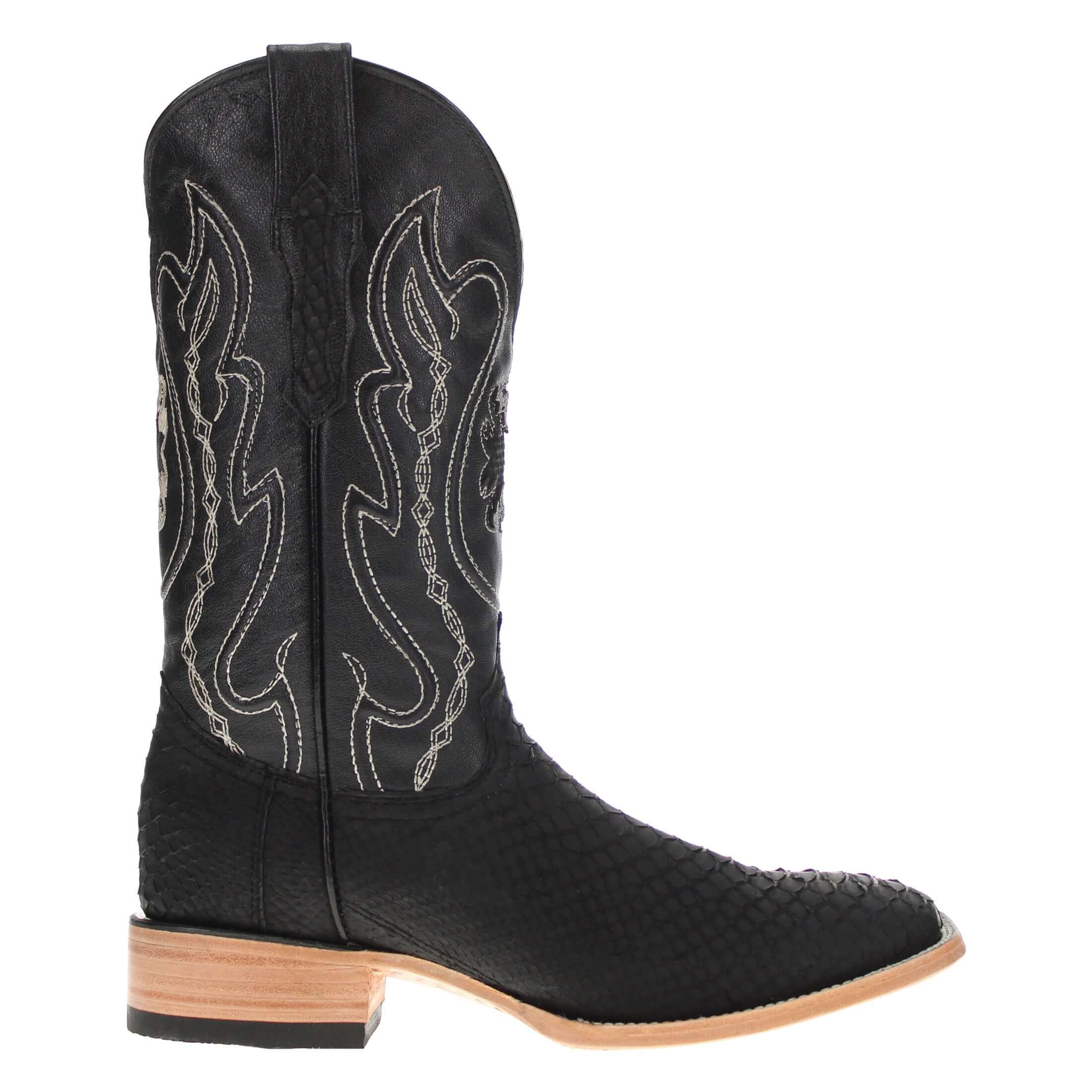 Mens Black Python Snake Leather Square Toe Cowboy Boots by Vaccari Core