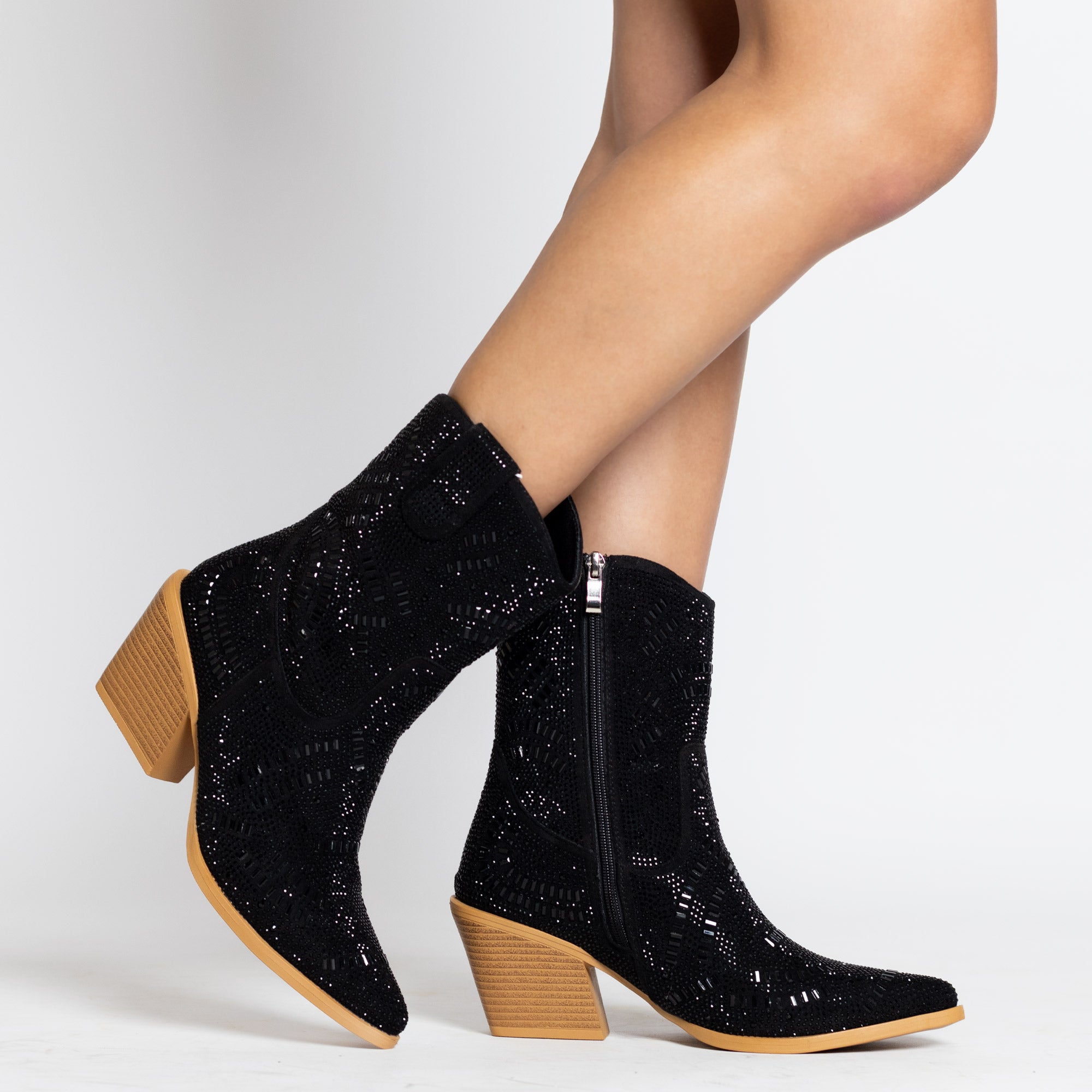 Women's Black Bling Cowboy bootie by Vaccari