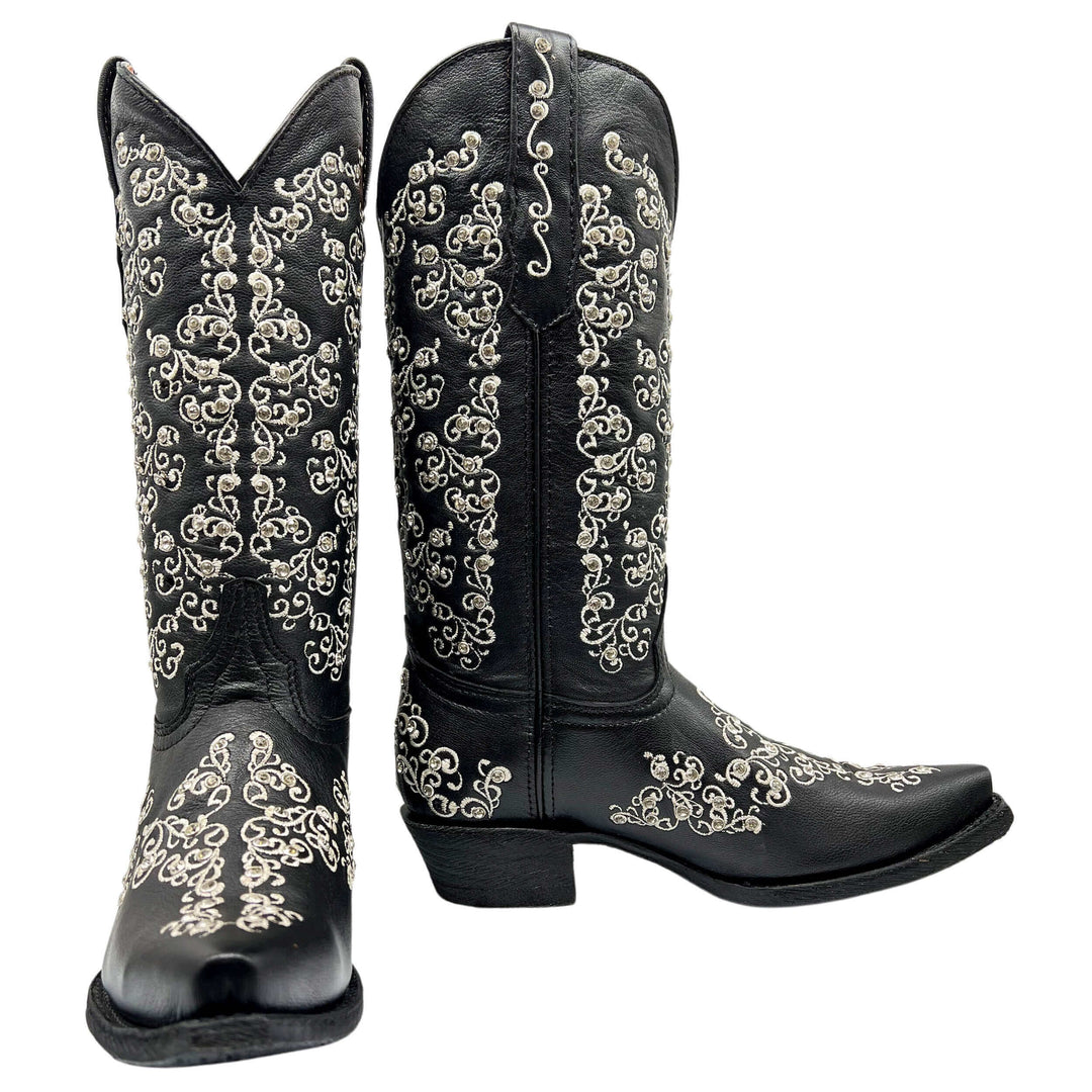 Women's Vaccari Black Snip Toe Crystal Embellished Cowgirl Boots | Brooklyn #select-a-toe_snip