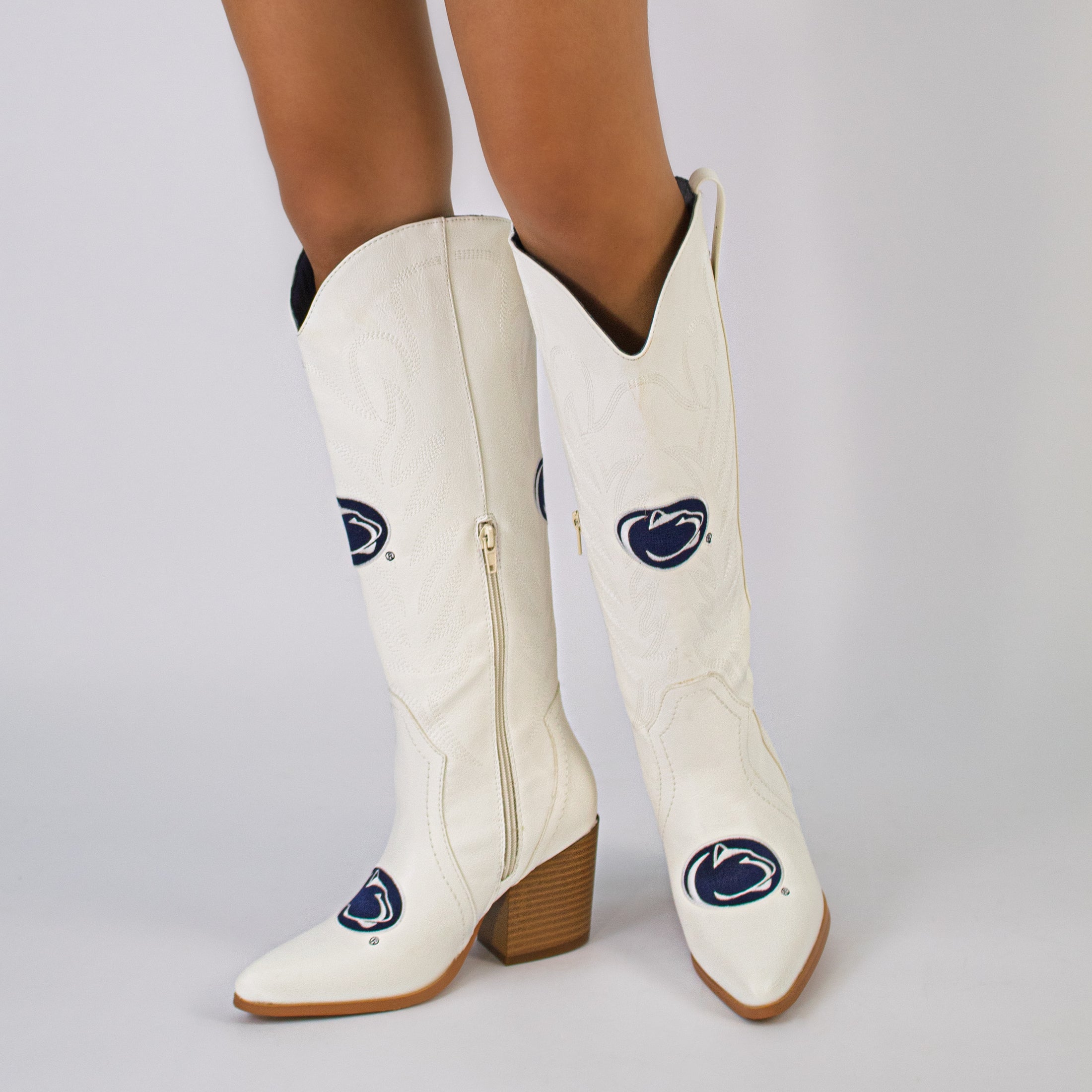 Women's Penn State University Tall White Cowgirl Boots Blair by V by Vaccari