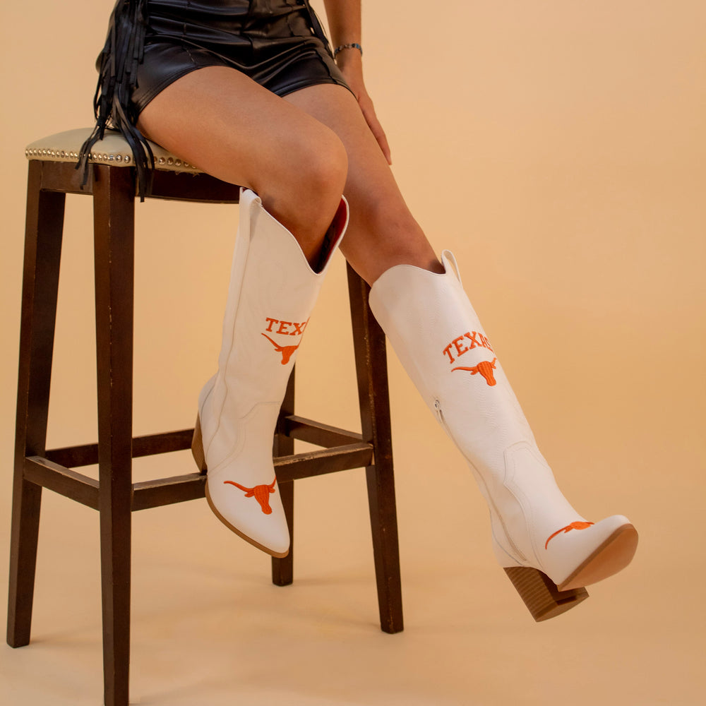 Women's University of Texas Tall White Cowgirl Boots Blair by V by Vaccari