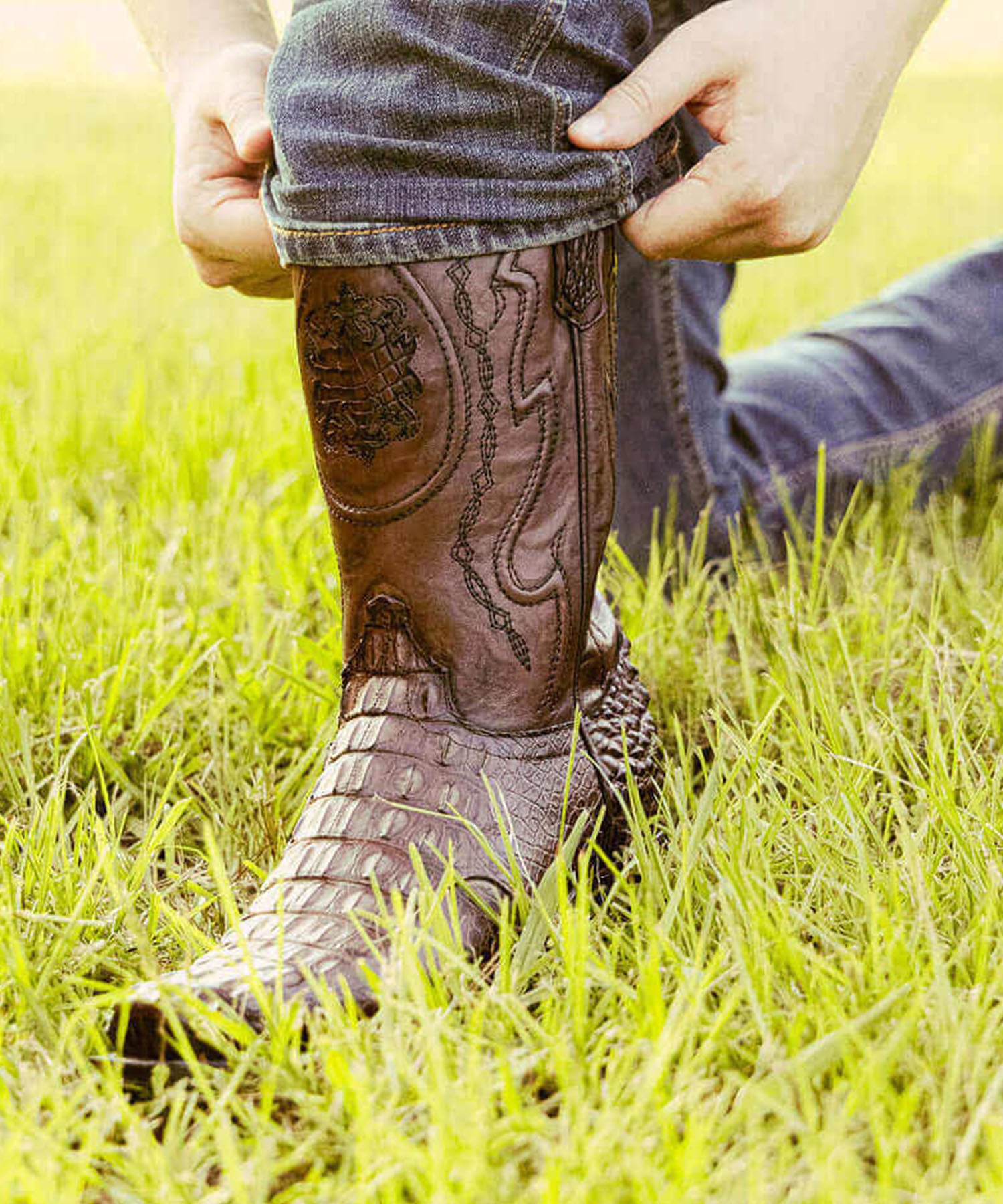 Men's Natural American Alligator Cowboy Boots | Vaccari