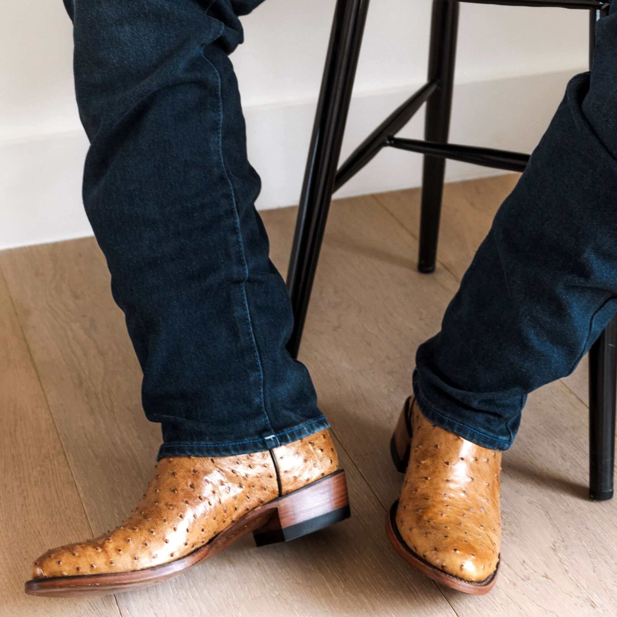 Men's Tan Ostrich Cowboy Boots Henry by Vaccari Core