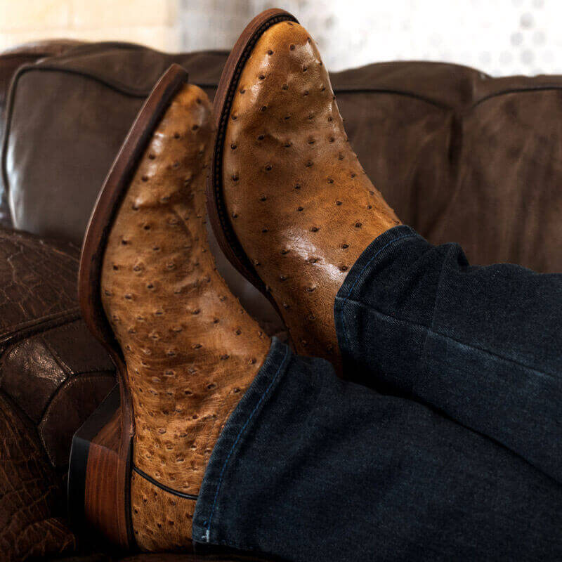 Men's Tan Full Quill Ostrich Cowboy Boot | Vaccari Boots