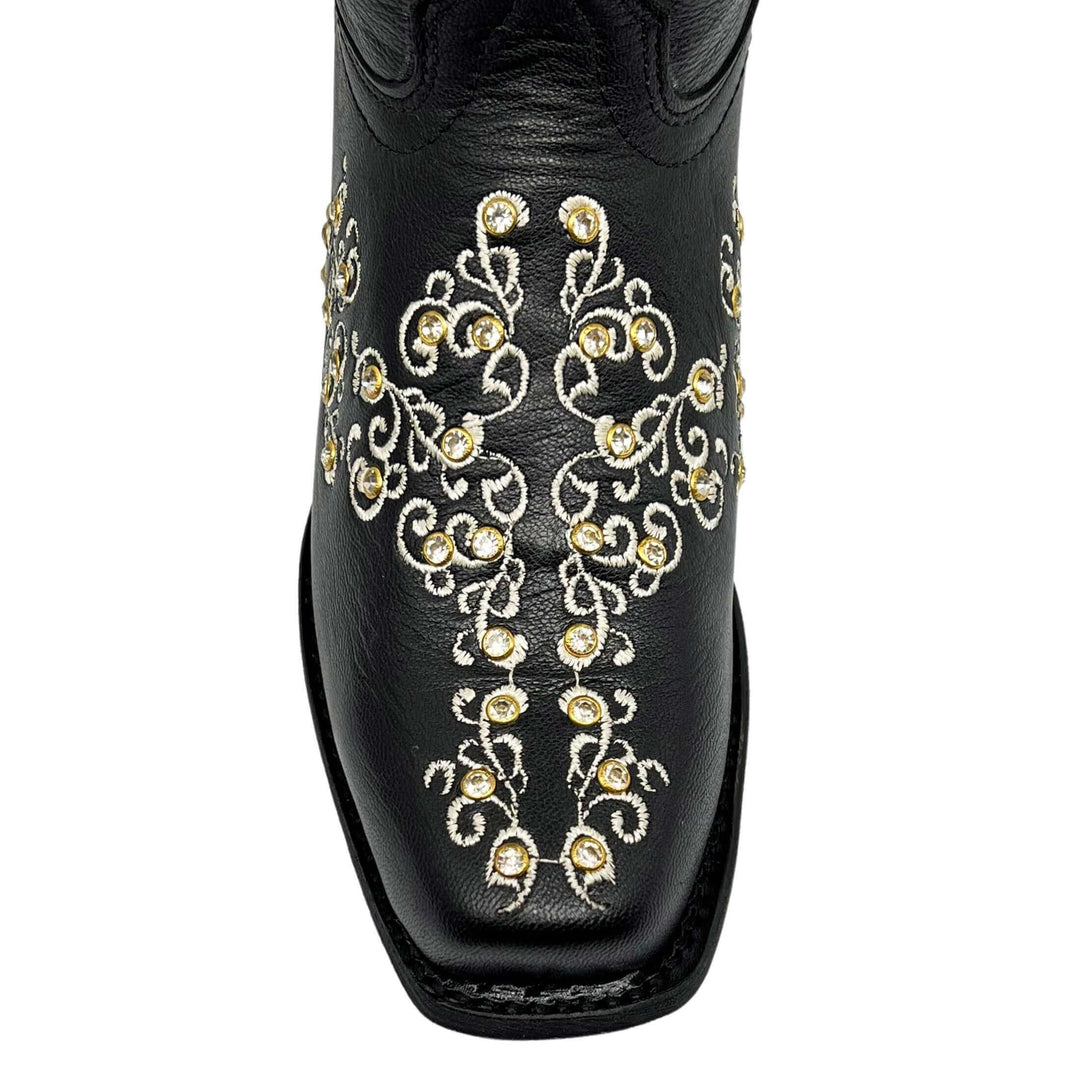 Women's Vaccari Black Snip Toe Crystal Embellished Cowgirl Boots | Brooklyn #select-a-toe_narrow-square