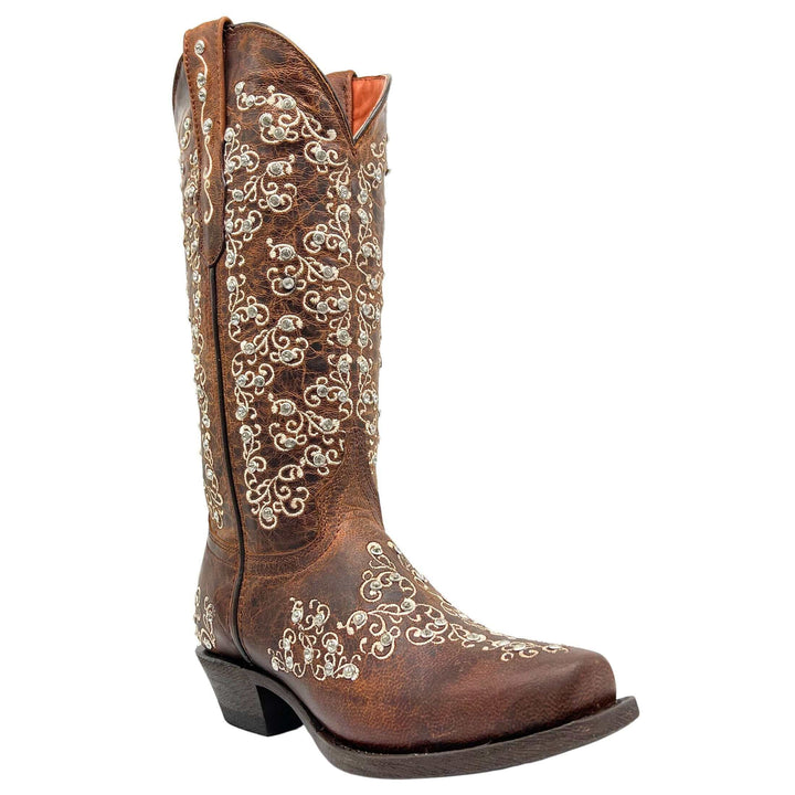 Women's Vaccari Cognac Snip Toe Crystal Embellished Cowgirl Boots | Brooklyn #select-a-toe_narrow-square