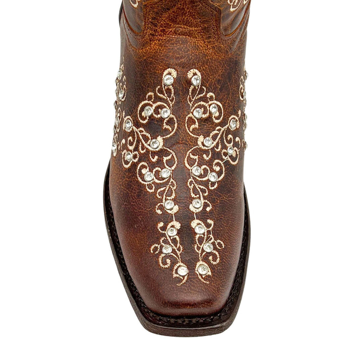 Women's Vaccari Cognac Snip Toe Crystal Embellished Cowgirl Boots | Brooklyn #select-a-toe_narrow-square