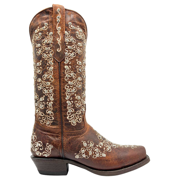 Women's Vaccari Cognac Snip Toe Crystal Embellished Cowgirl Boots | Brooklyn #select-a-toe_narrow-square