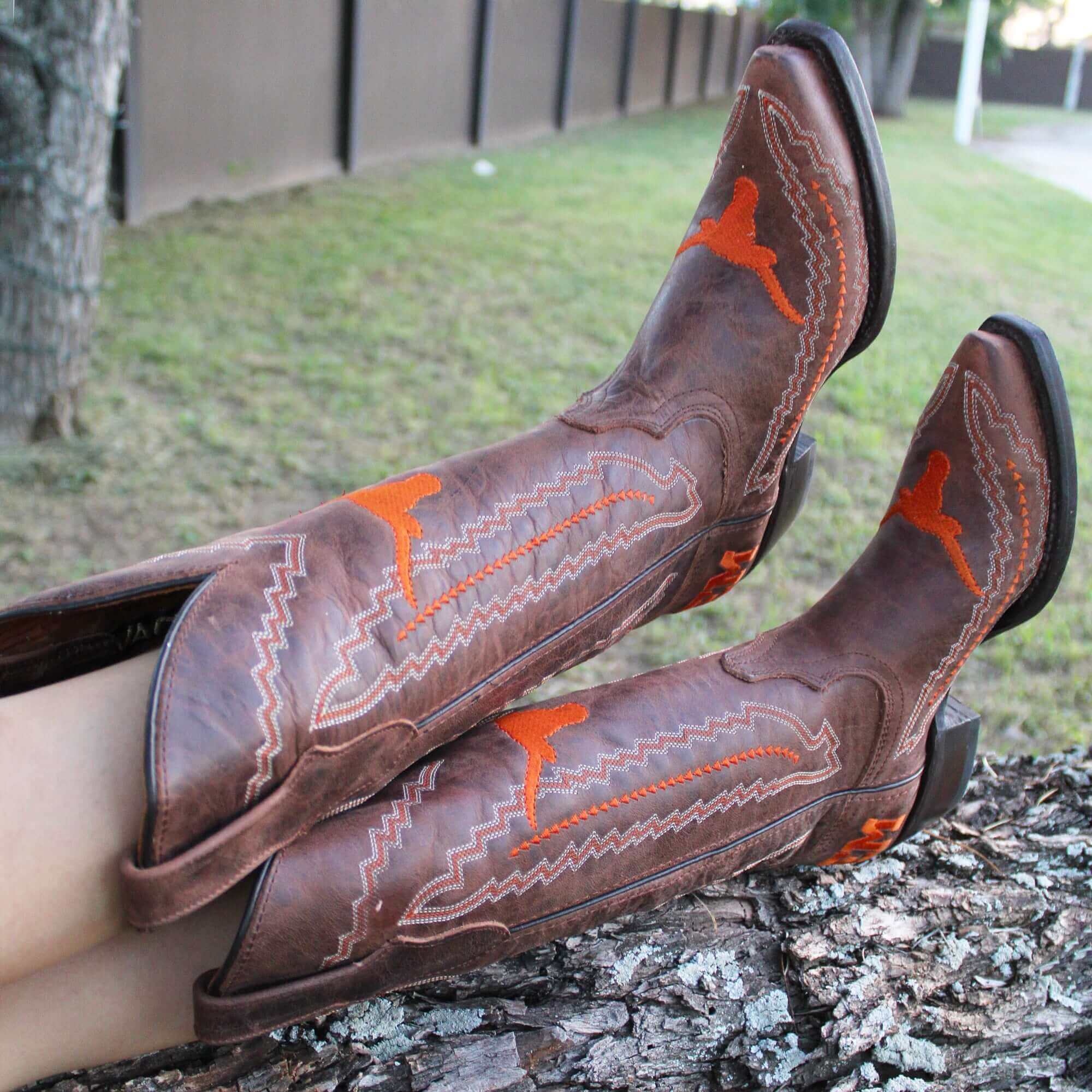 Women's University of Texas Longhorns Cowgirl Boots | Brown Snip Toe Boots | Officially Licensed | Naomi