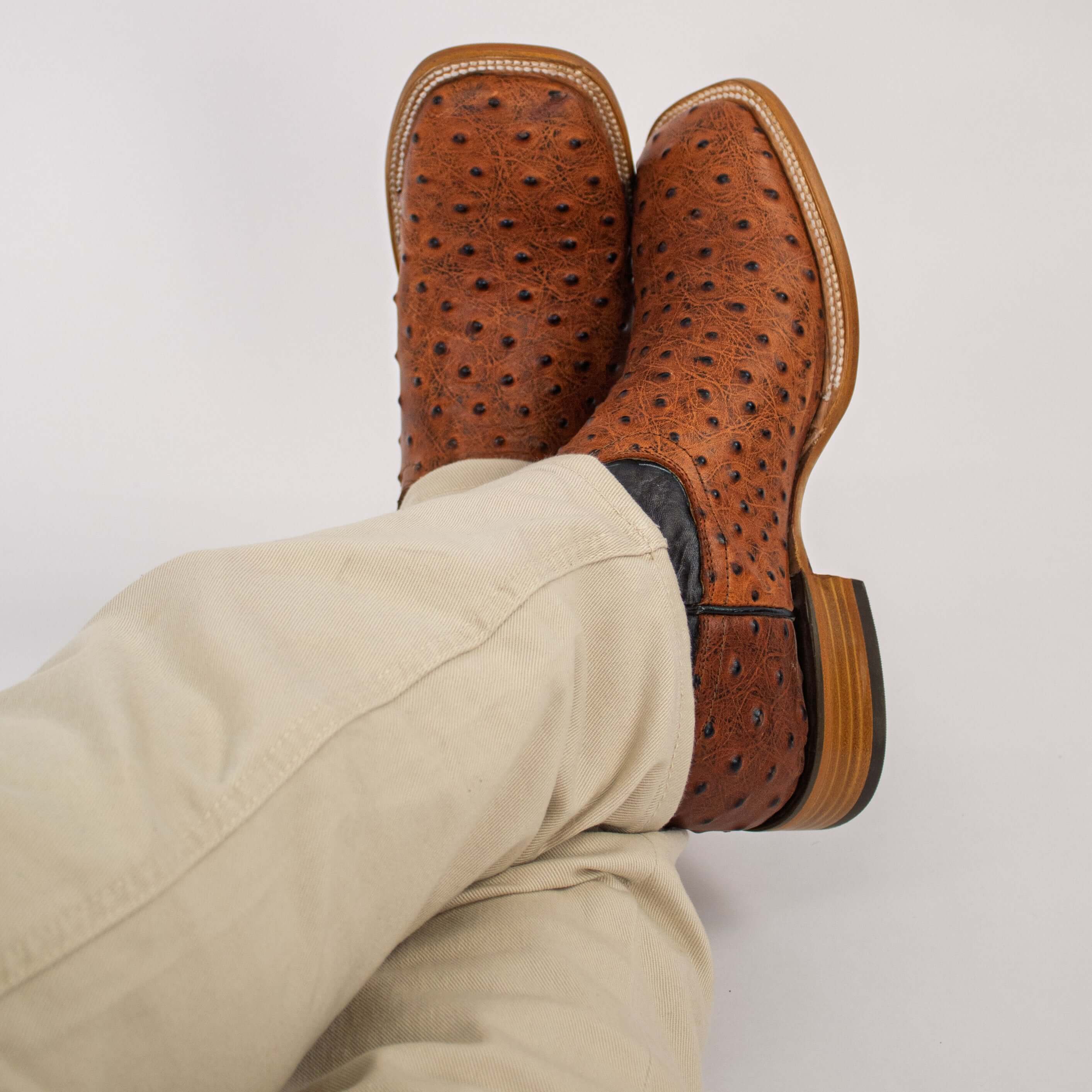 Men's Cognac Orstich Print Cowboy Boots Carson by Vaccari Core