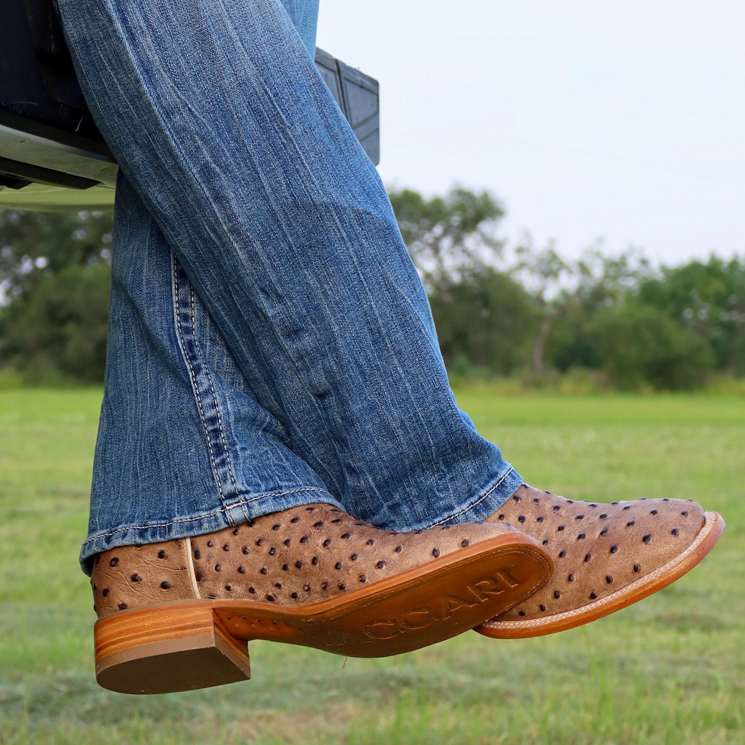 Men's Orix Full Quill ostrich Print Square Toe Cowboy Boot by Vaccari