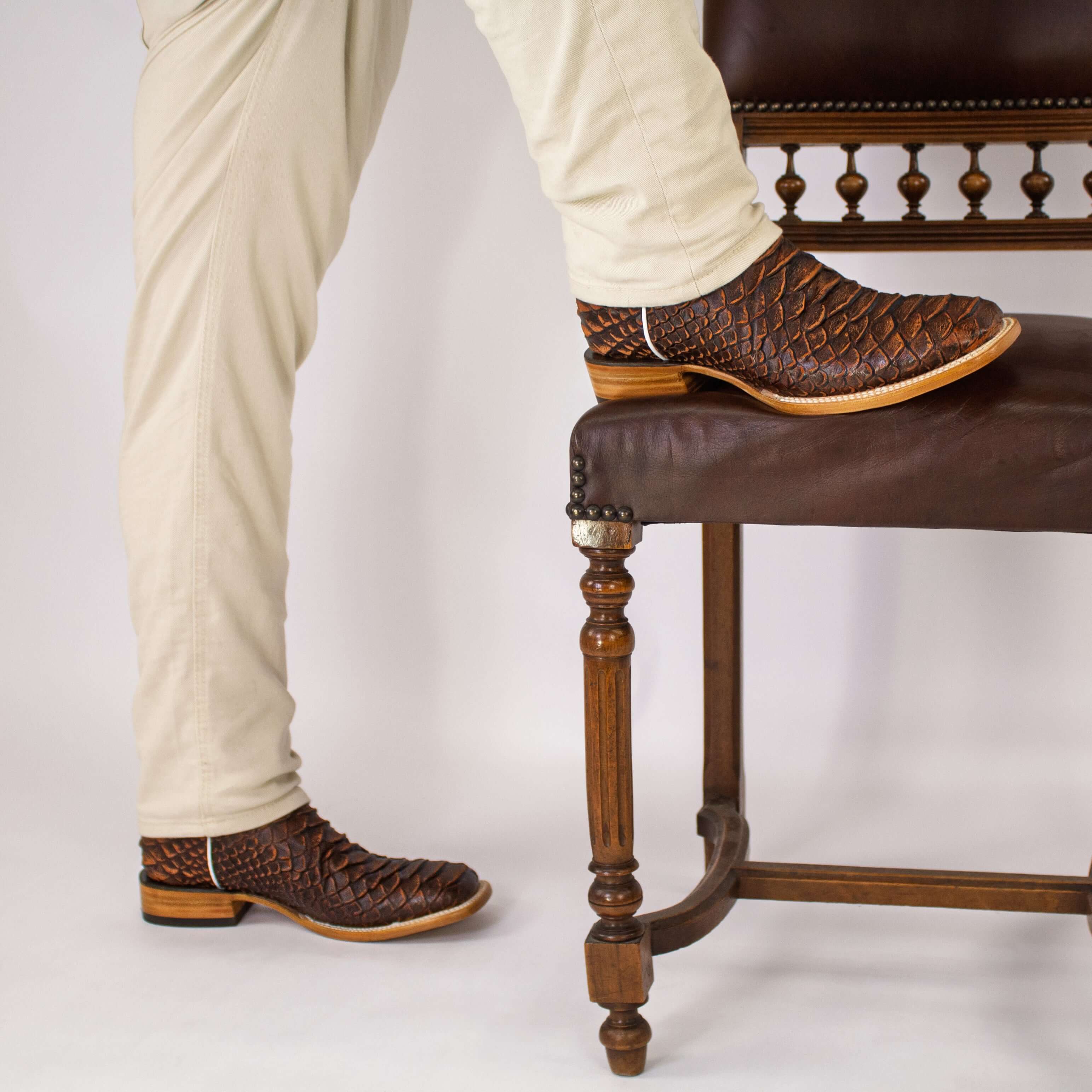 Men's Mocha Python Print Cowboy Boots Chase by Vaccari Core