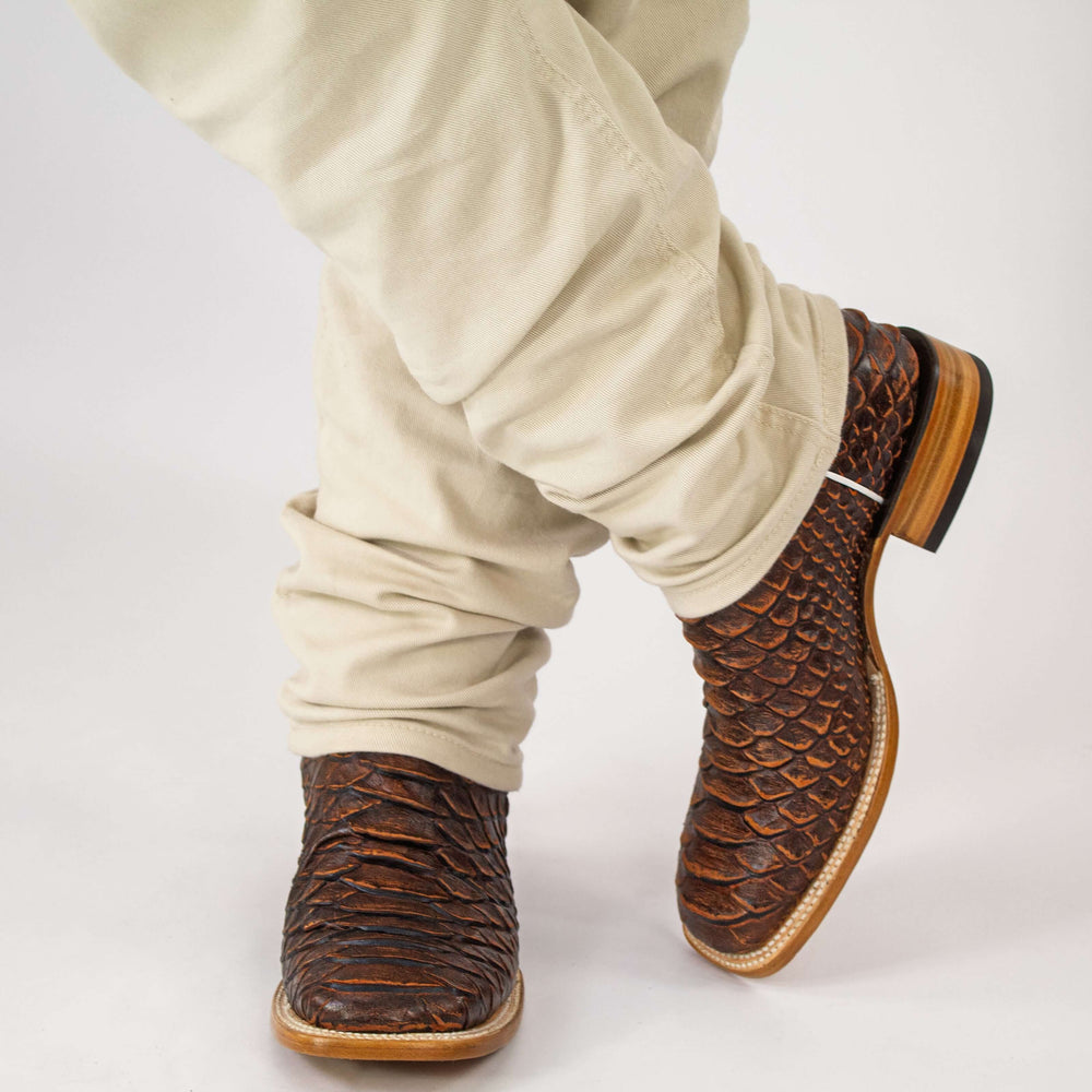 Men's Mocha Python Print Cowboy Boots Chase by Vaccari Core