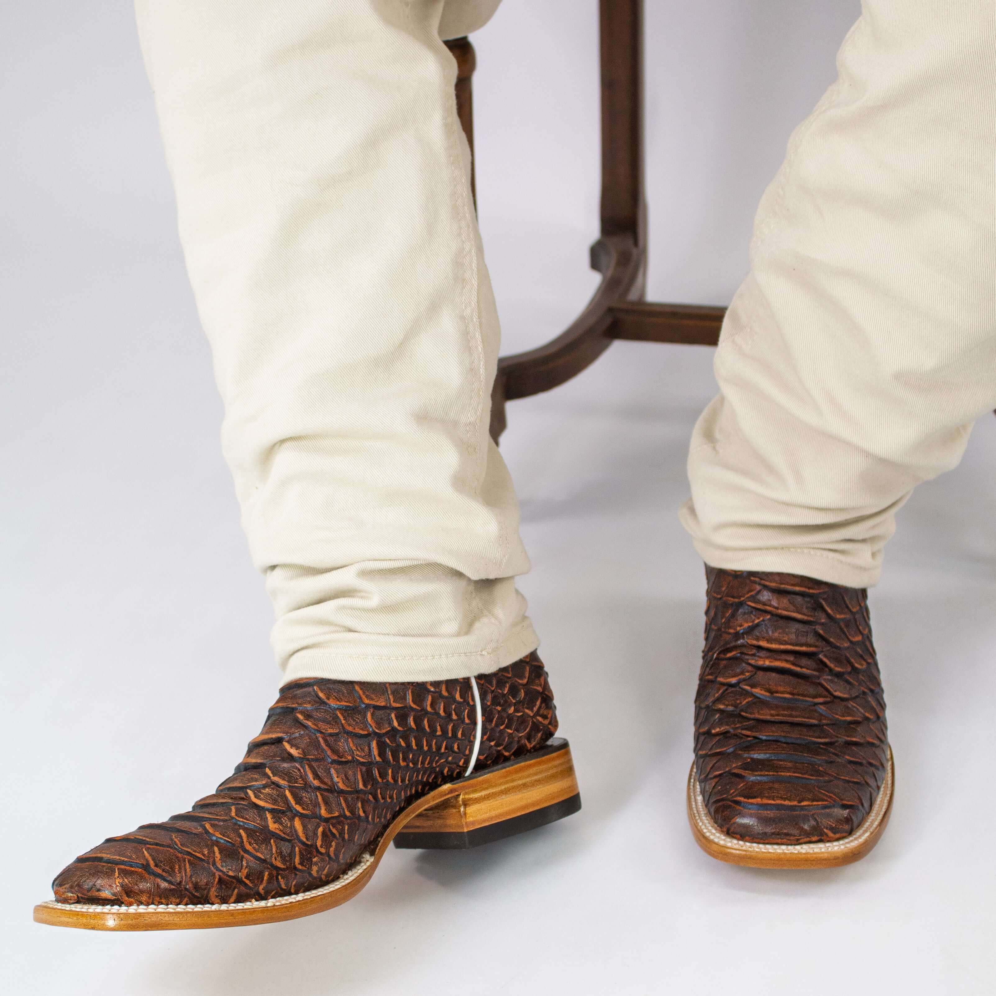 Men's Mocha Python Print Cowboy Boots Chase by Vaccari Core