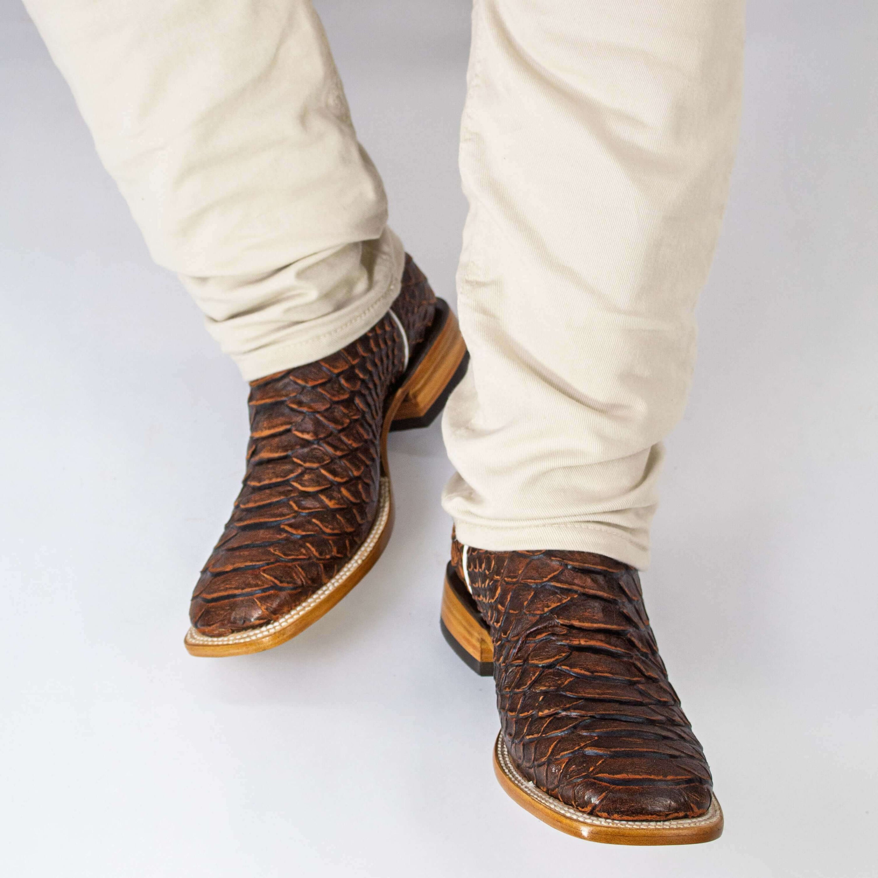 Men's Mocha Python Print Cowboy Boots Chase by Vaccari Core