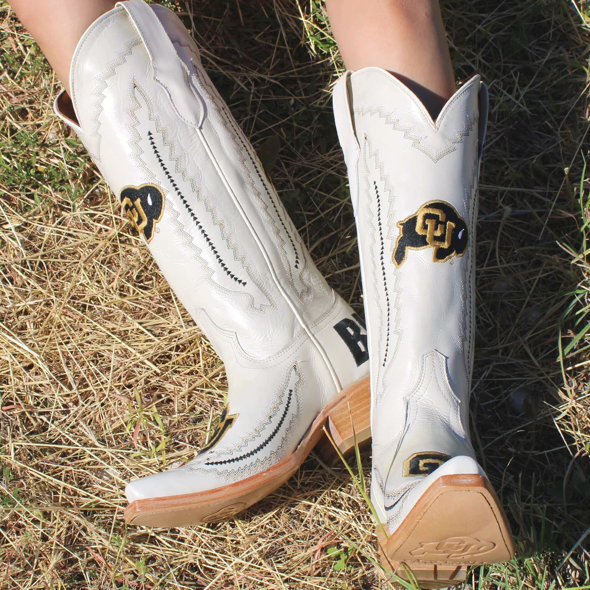 Women's University of Colorado Bone Leather Snip Toe Cowgirl Boots by Vaccari