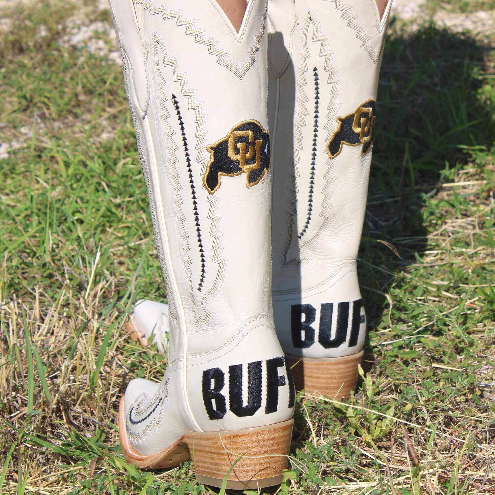 Women's University of Colorado Bone Leather Snip Toe Cowgirl Boots by Vaccari