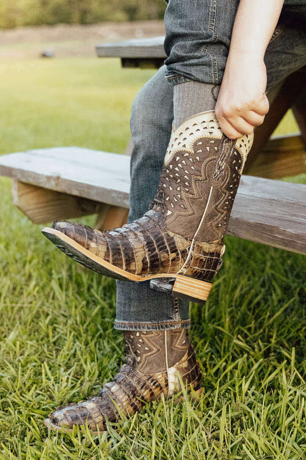 Natrual American Alligator Men's Cowboy Boots Axel by Vaccari Core