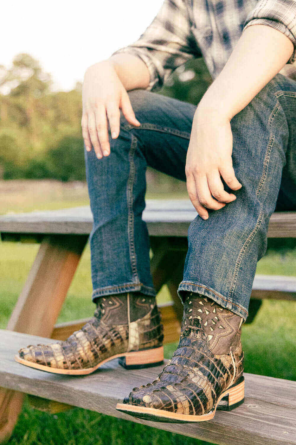 Natrual American Alligator Men's Cowboy Boots Axel by Vaccari Core