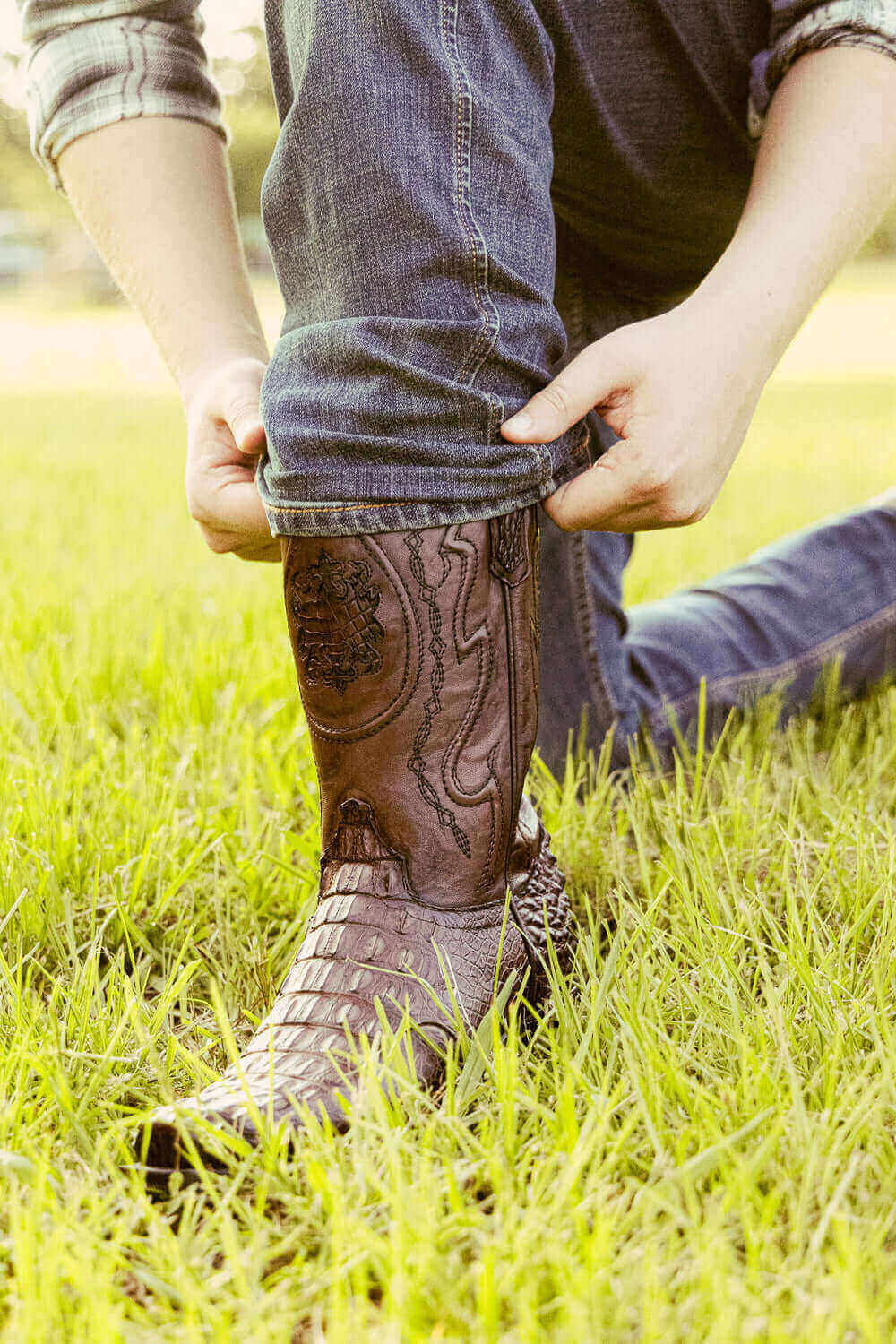 Mocha American Alligator Men's Cowboy Boots Bowie by Vaccari Core