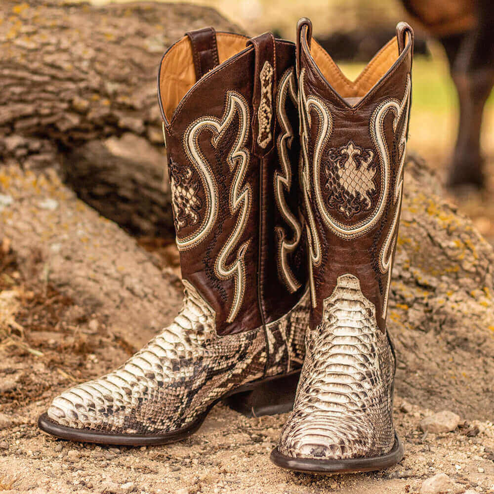 Men's Natural Python Cowboy Boots Crockett by Vaccari Core