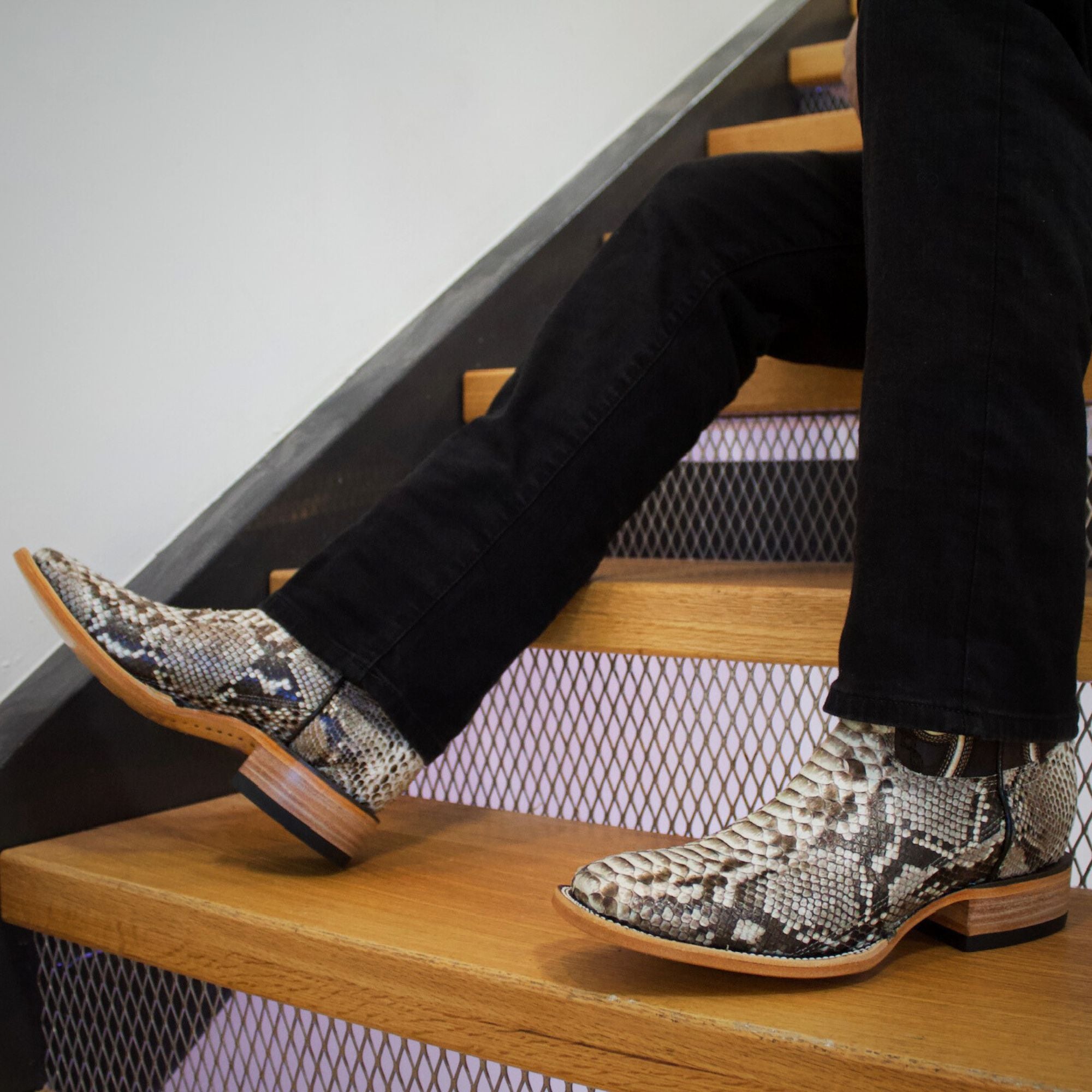 Men's Natural Python Cowboy Boots | Vaccari Boots