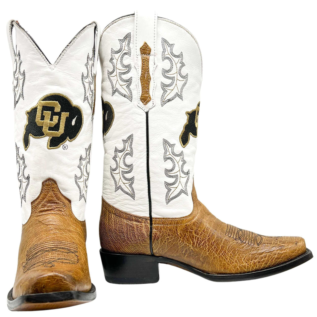 Men's University of Colorado Buffaloes Tan Smooth Ostrich Cowboy Boots Brooks by Vaccari #select-a-toe_jw