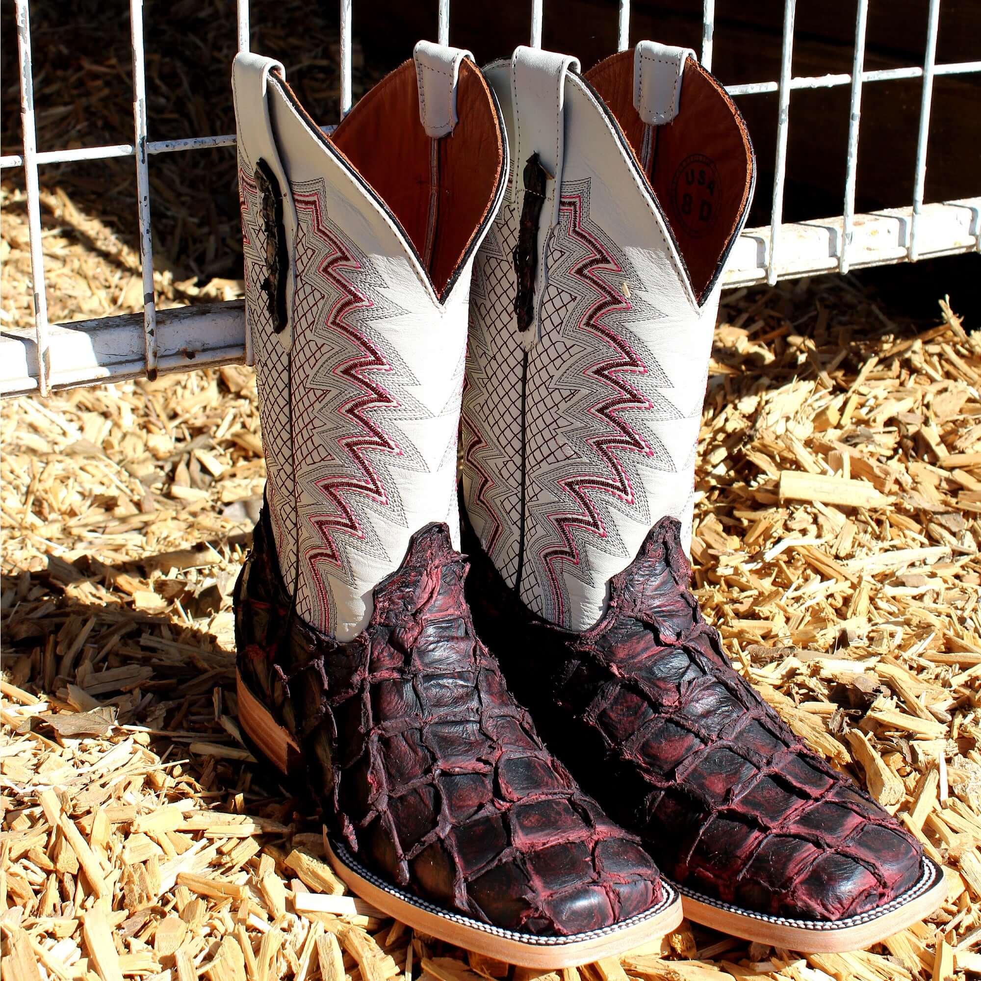 Men's Black Cherry Pirarucu Square Toe Boots | Vaccri Boots