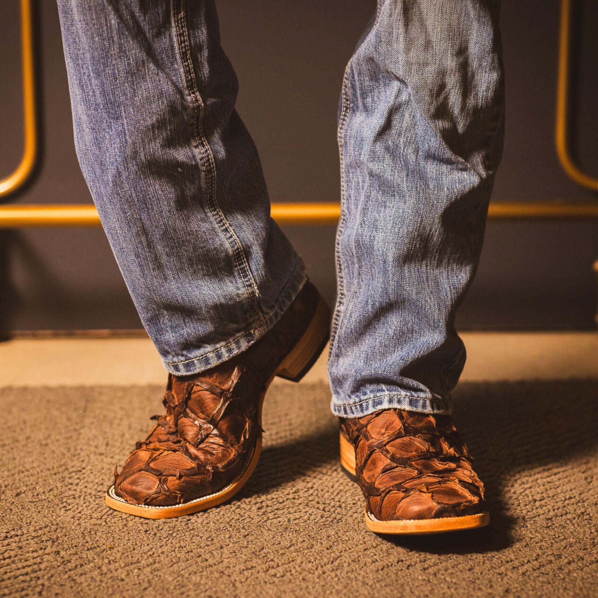 Men's Pecan Pirarucu Fish Cowboy Boots | Vaccari Boots