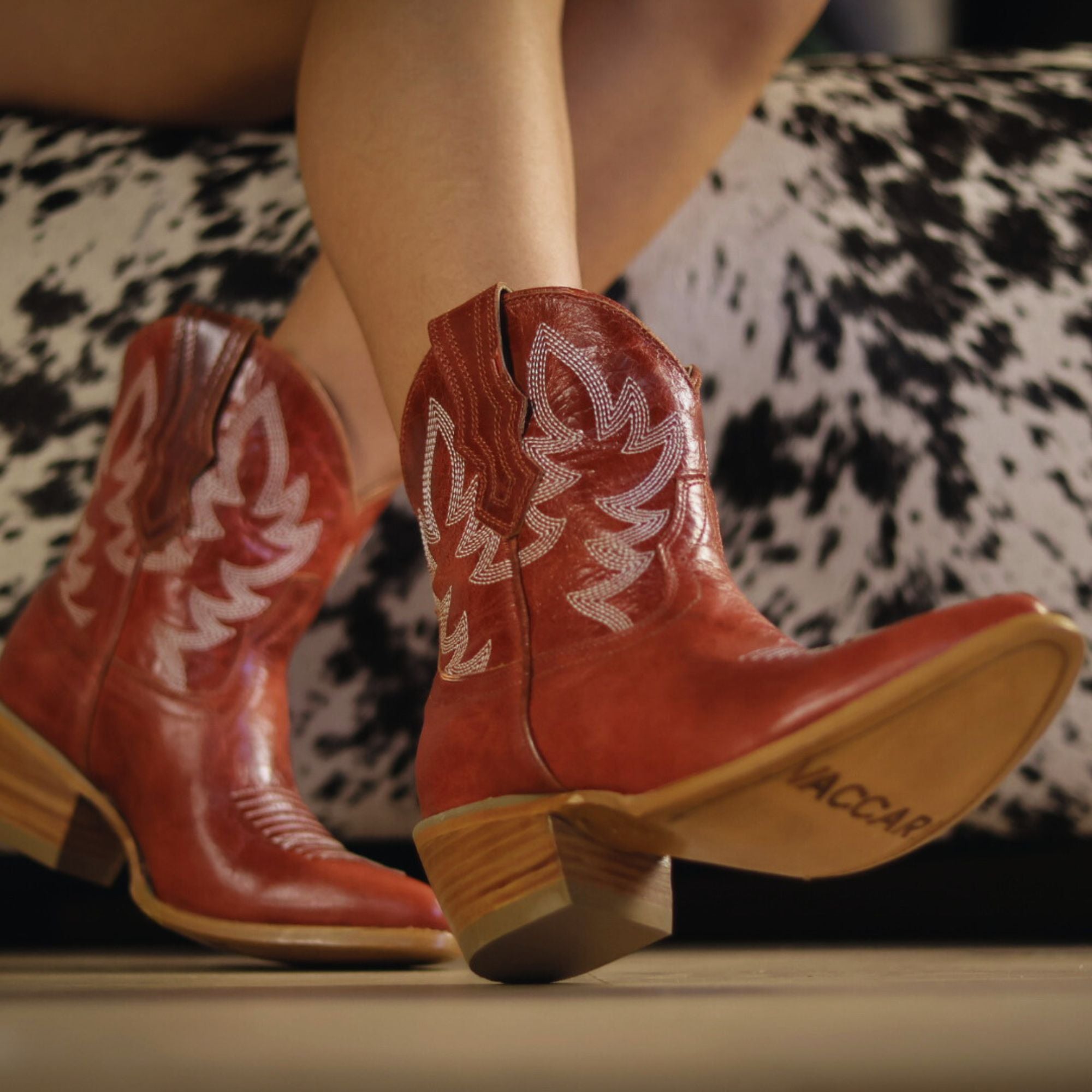 Women's Barnwood Red Leather Cowgirl Booties Emma by Vaccari Core