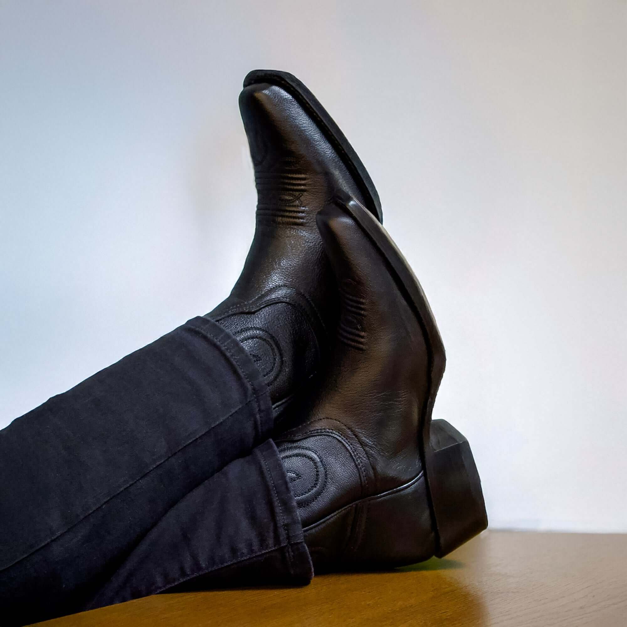 Men's Black Goat Leather JW Toe Cowboy Boots | Vaccari Boots Men's Black Goat Leather JW Toe Cowboy Boots | Vaccari Boots