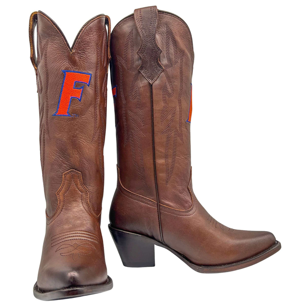 Women's University of Florida Gators Brown Pointed Toe Cowgirl Boots Chelsie by Vaccari