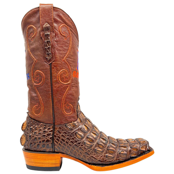 Men's University of Florida Gators Brown JW Toe Hornback American Alligator Cowboy Boots David by Vaccari