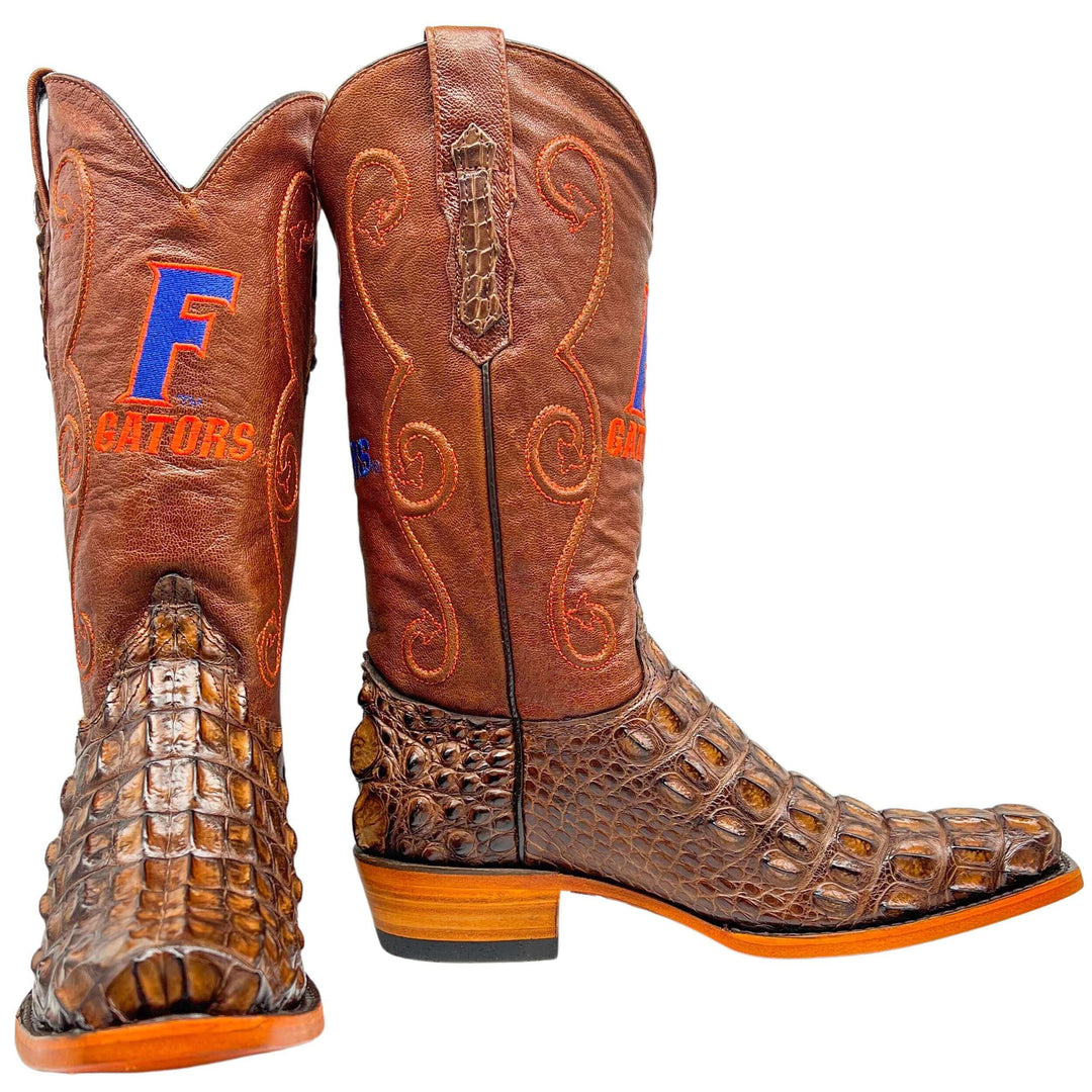 Men's University of Florida Gators Brown JW Toe Hornback American Alligator Cowboy Boots David by Vaccari