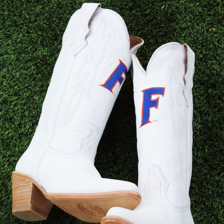 Women's University of Florida Gators All White Pointed Toe Cowgirl Boots Leighton by Vaccari