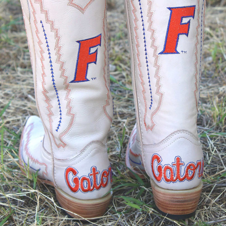 Women's University of Florida Gators Bone Leather Cowgirl Snip Toe Boots by Vaccari