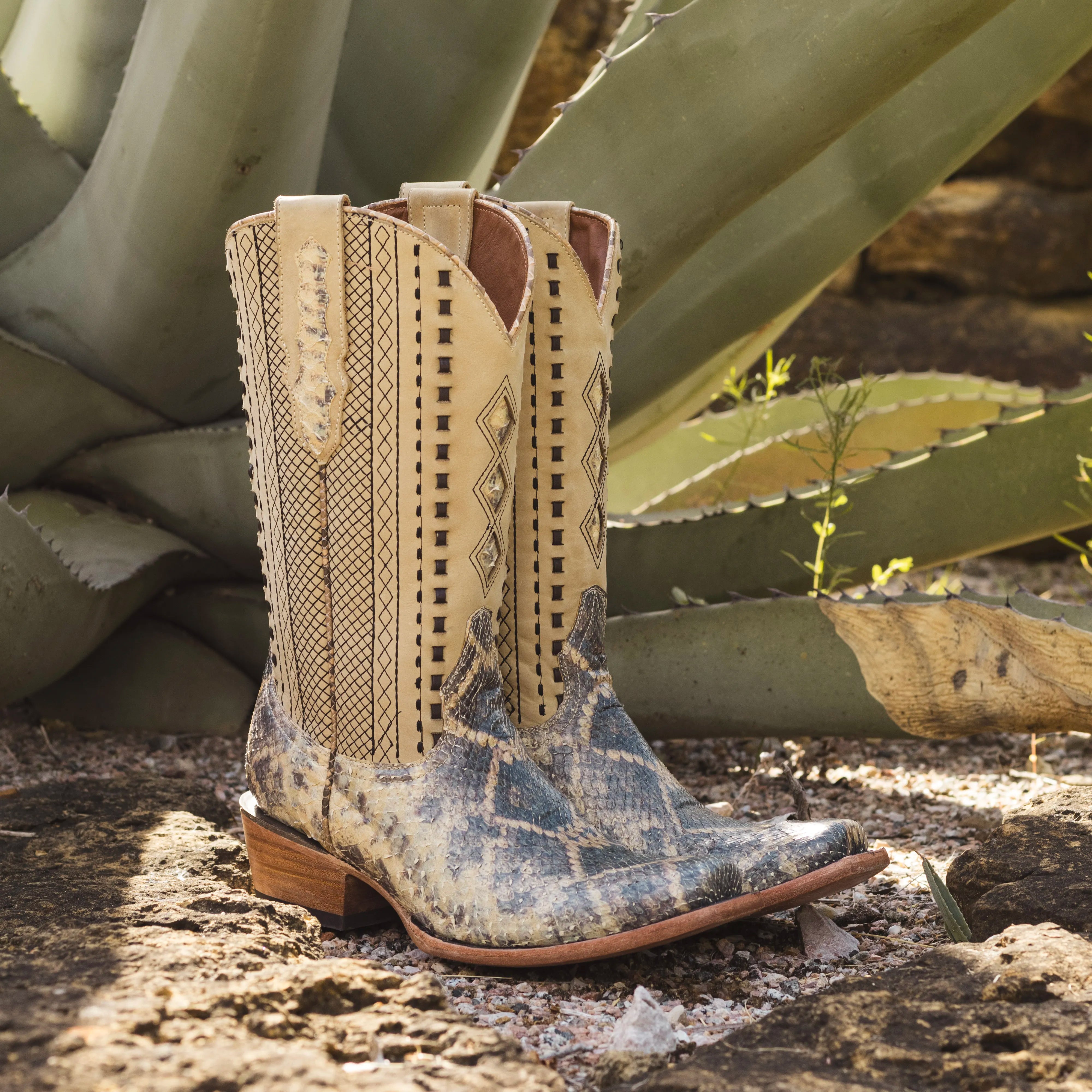 Men's Natural Rattlesnake Imprinted Python JW Toe Cowboy Boots by Vaccari