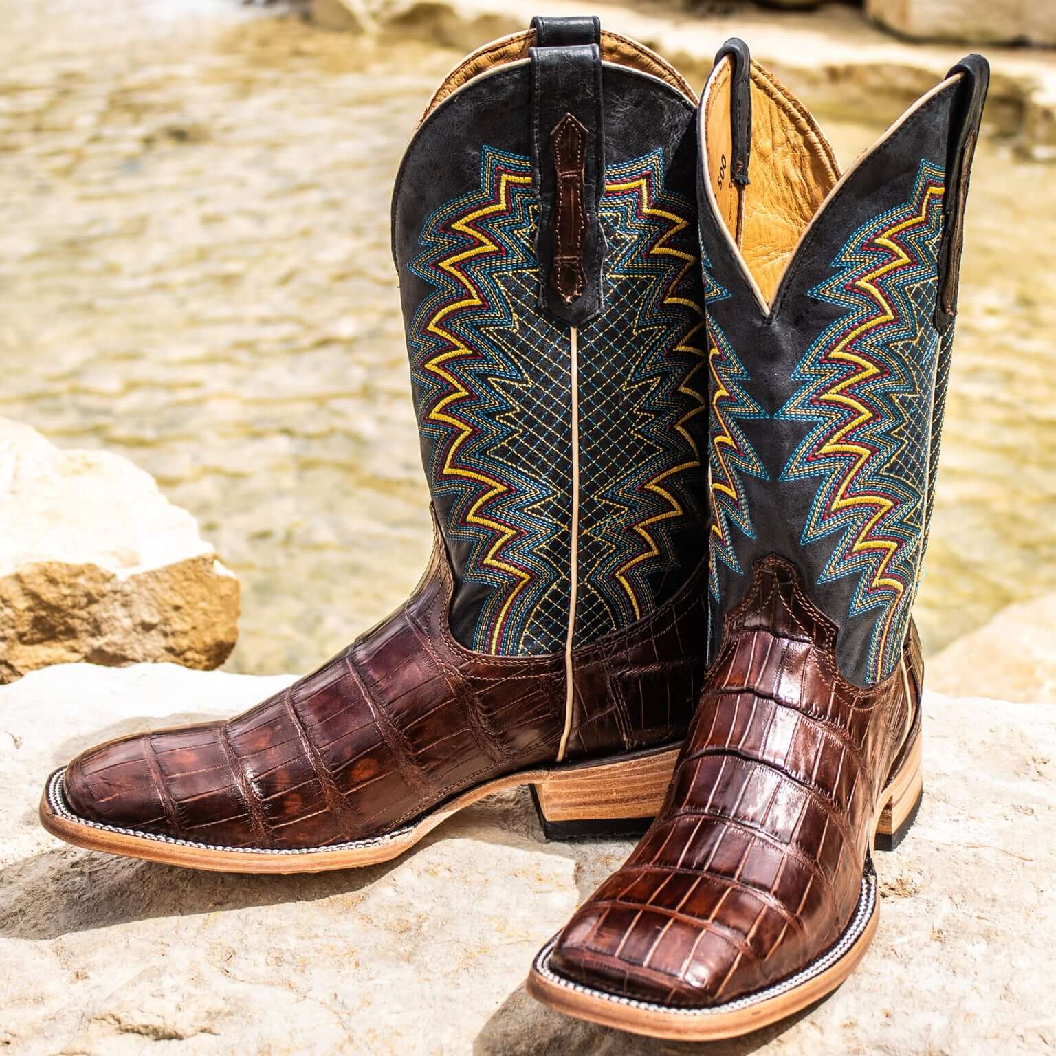 Men's Mocha American Alligator Cowboy Boots Navarro by Vaccari Core