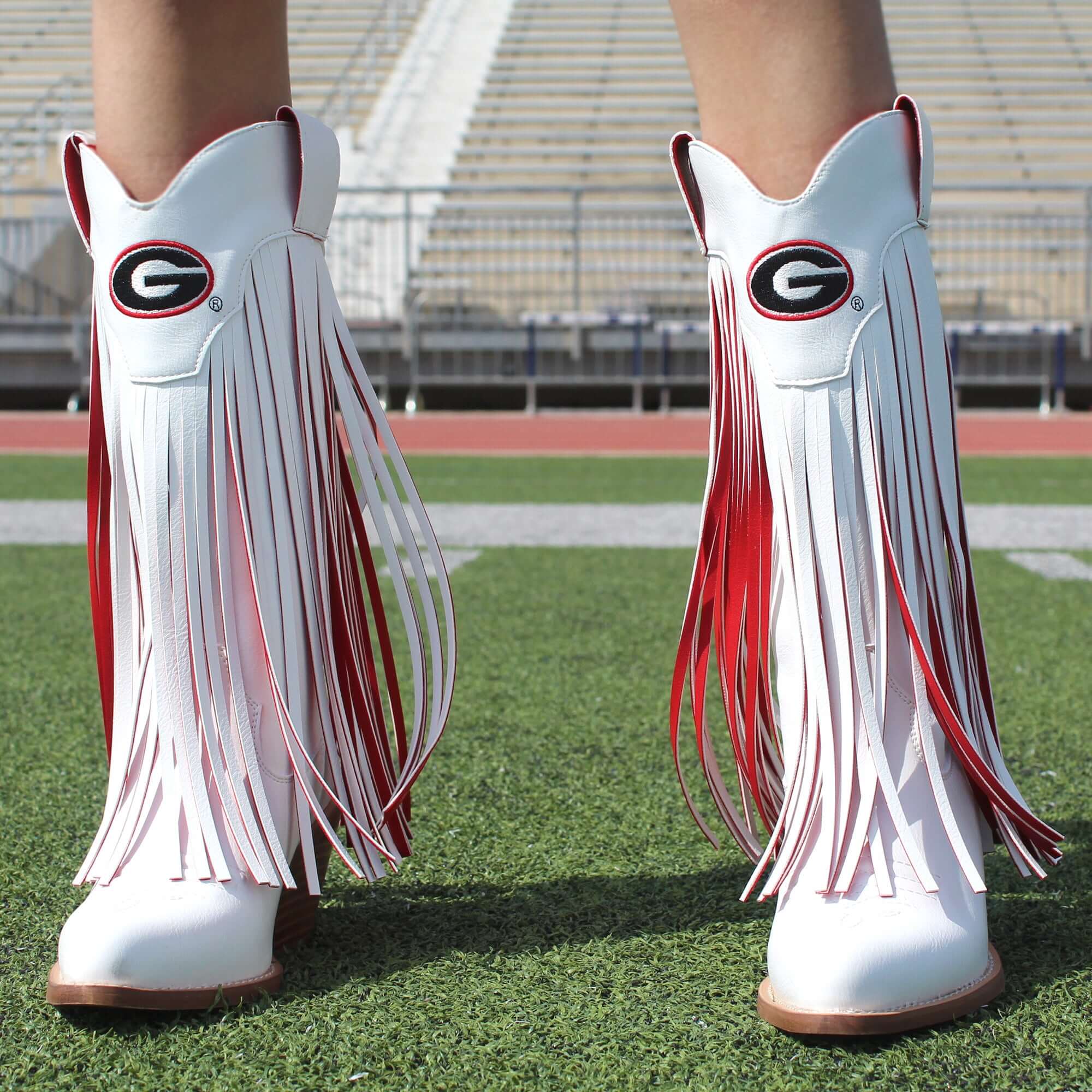 University of Georiga Kacey White Fringe Boot by V By Vaccari