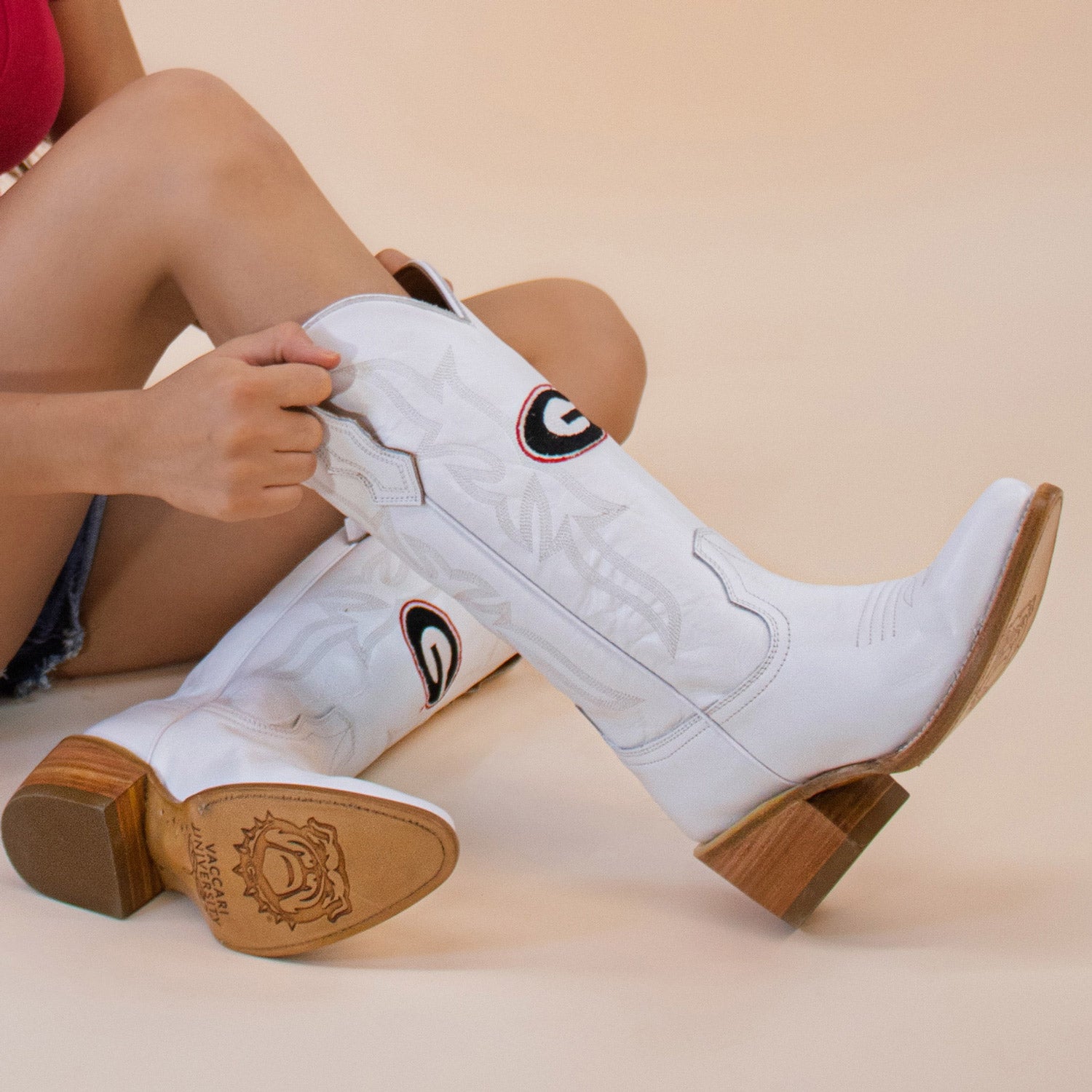 Women's University of Georgia White Cowgirl Boots Leighton by Vaccari University