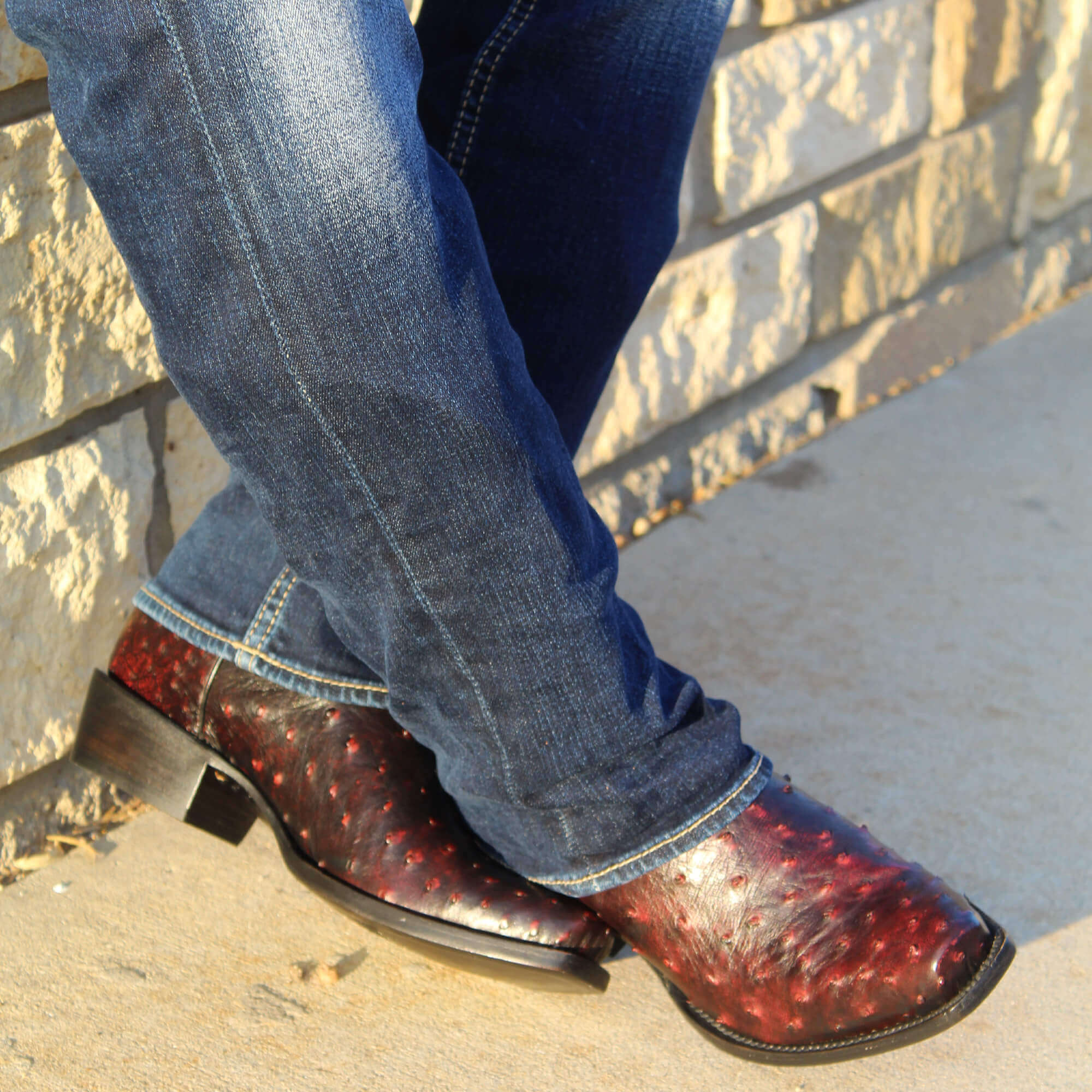 Men's Black Cherry Full Quill Ostrich Cowboy Boot | Vaccari
