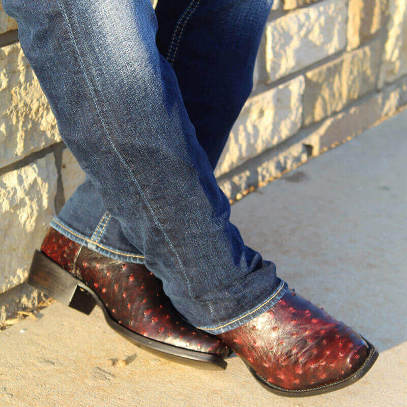 Men's Black Cherry Ostrich Cowboy Boots Henry by Vaccari Core